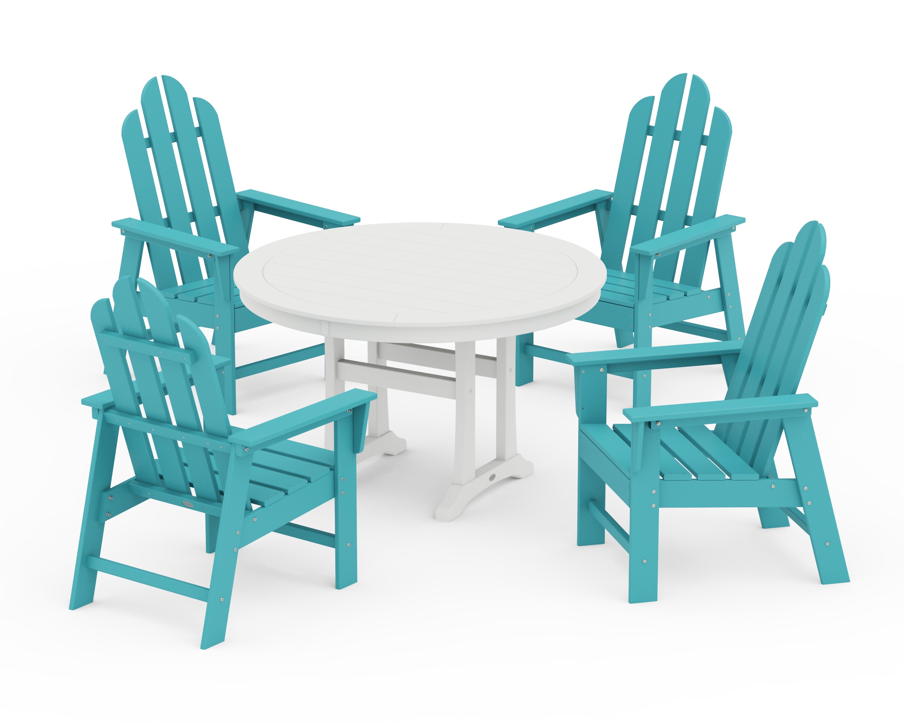 POLYWOOD Long Island 5-Piece Round Dining Set with Trestle Legs in Aruba / White