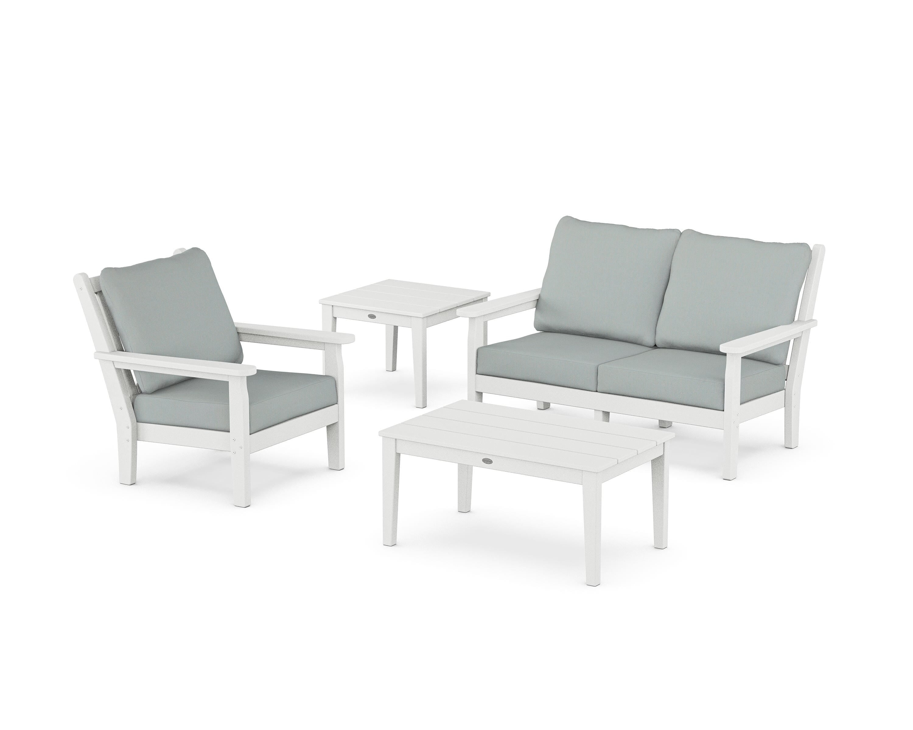 POLYWOOD Chippendale 4-Piece Deep Seating Set in White / Spa