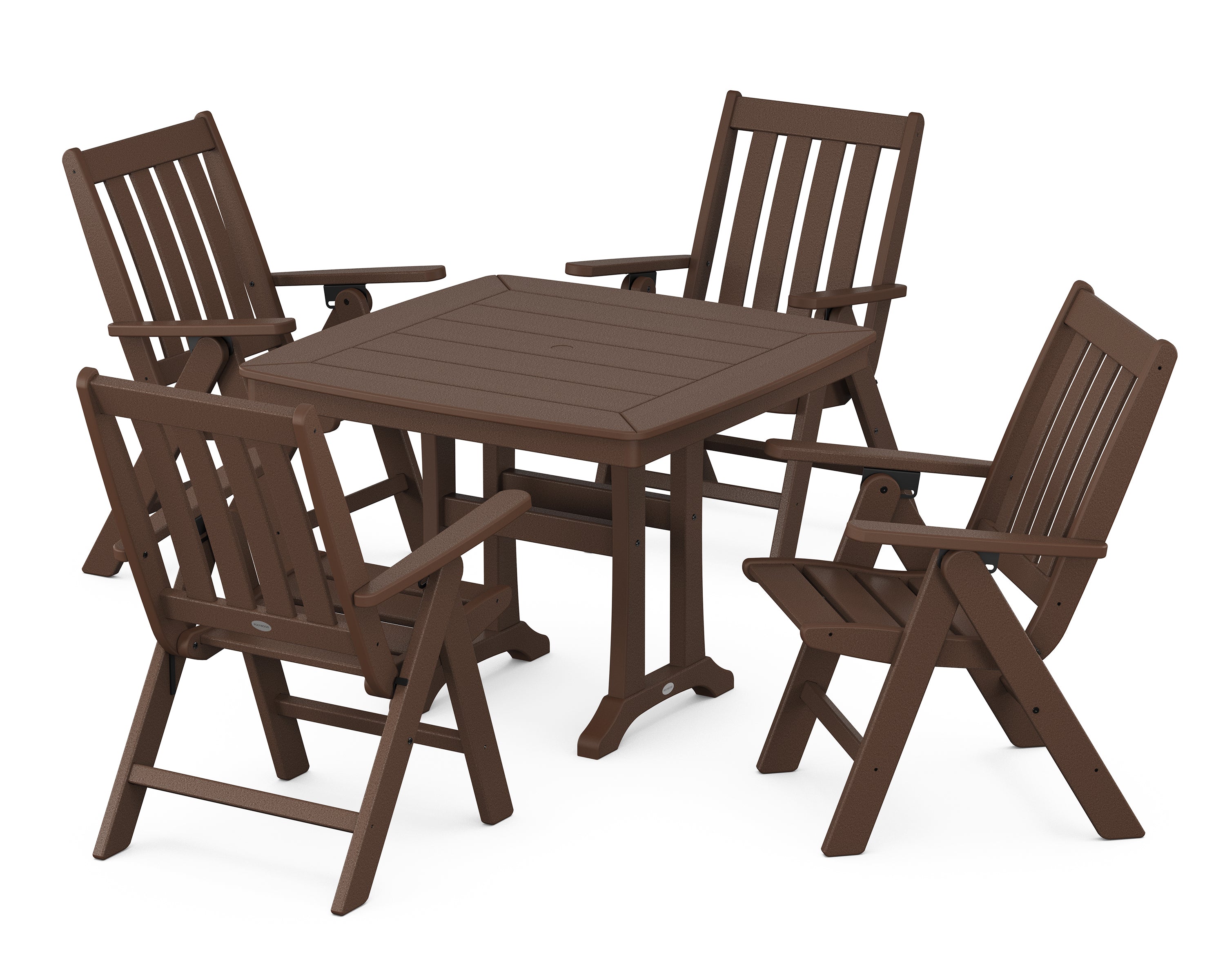 POLYWOOD Vineyard Folding 5-Piece Dining Set with Trestle Legs in Mahogany