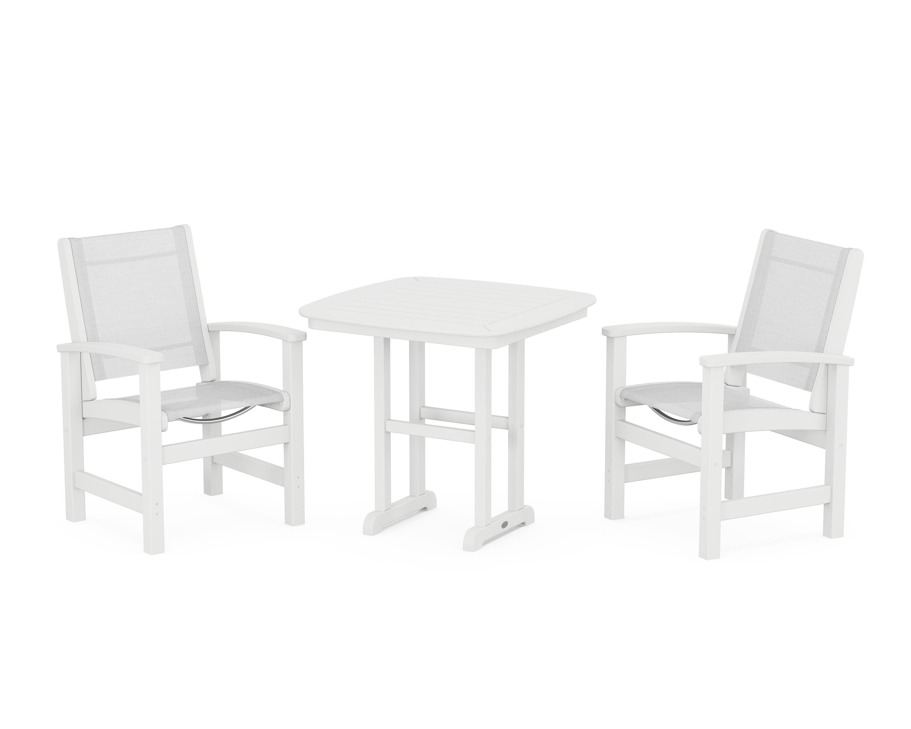 POLYWOOD Coastal 3-Piece Dining Set in White / White Sling