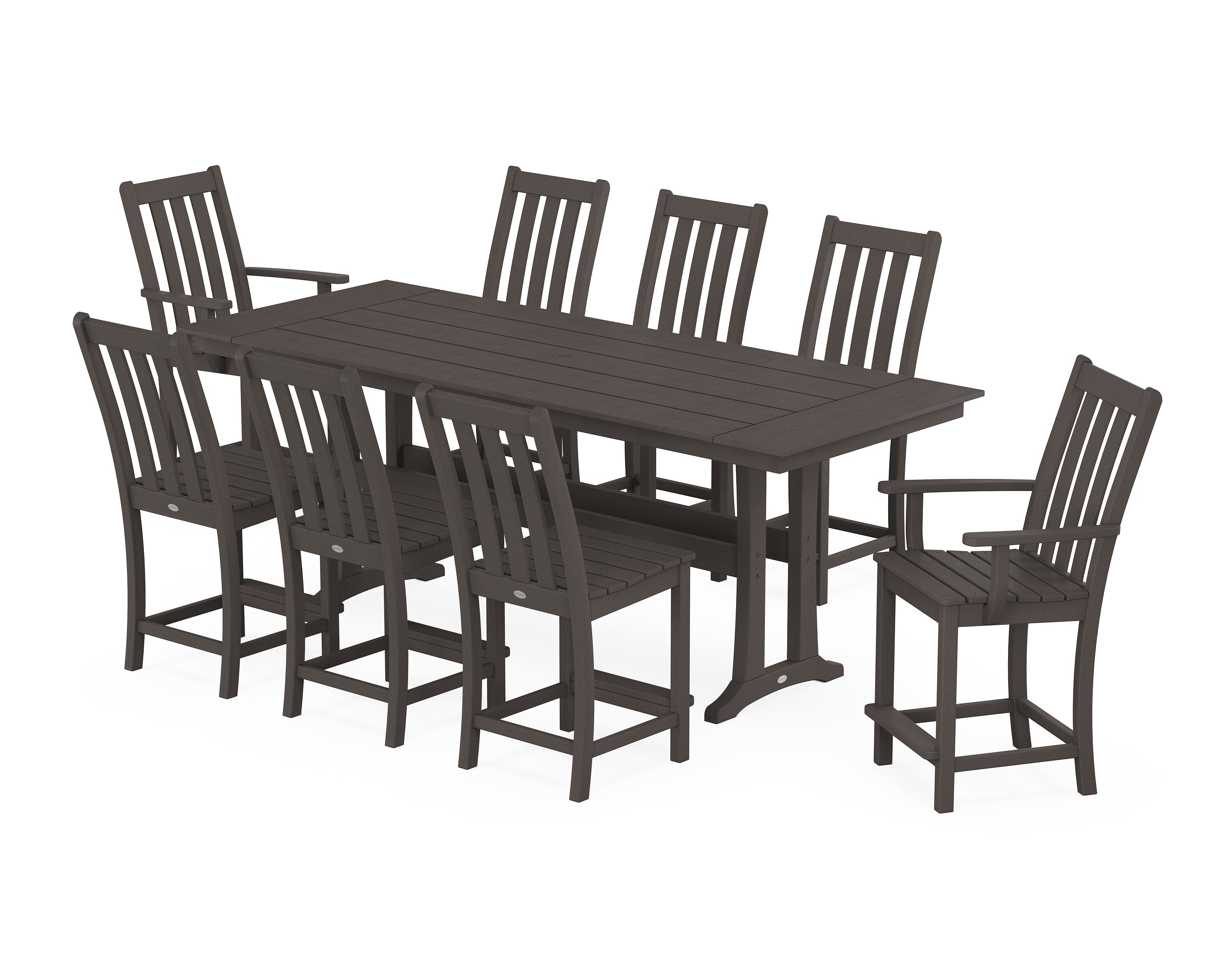 POLYWOOD Vineyard 9-Piece Farmhouse Counter Set with Trestle Legs in Vintage Coffee