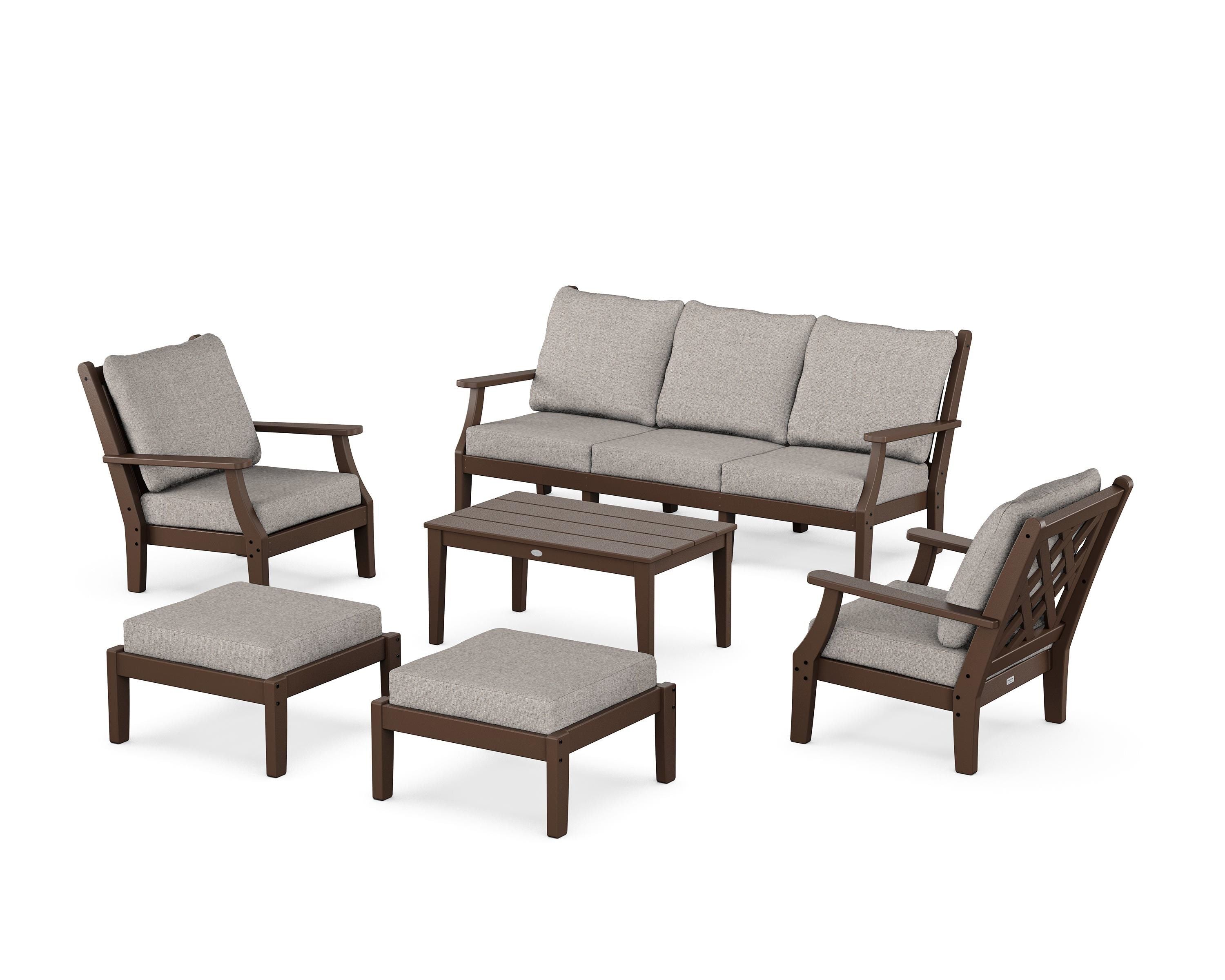 Country Living Wovendale 6-Piece Lounge Sofa Set in Mahogany / Weathered Tweed