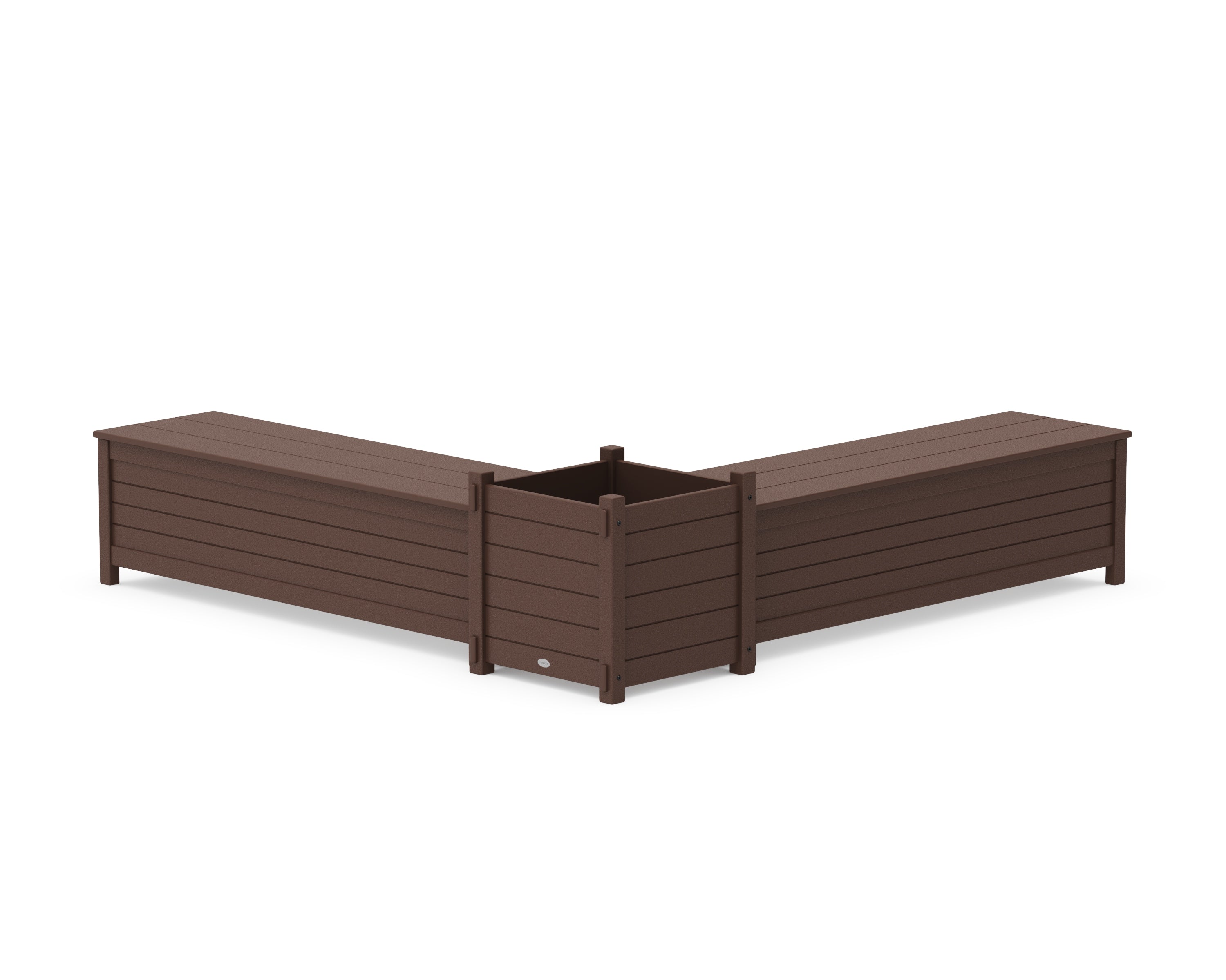 POLYWOOD 60" Nautical L- Shaped Planter Storage Bench Set- Large in Mahogany