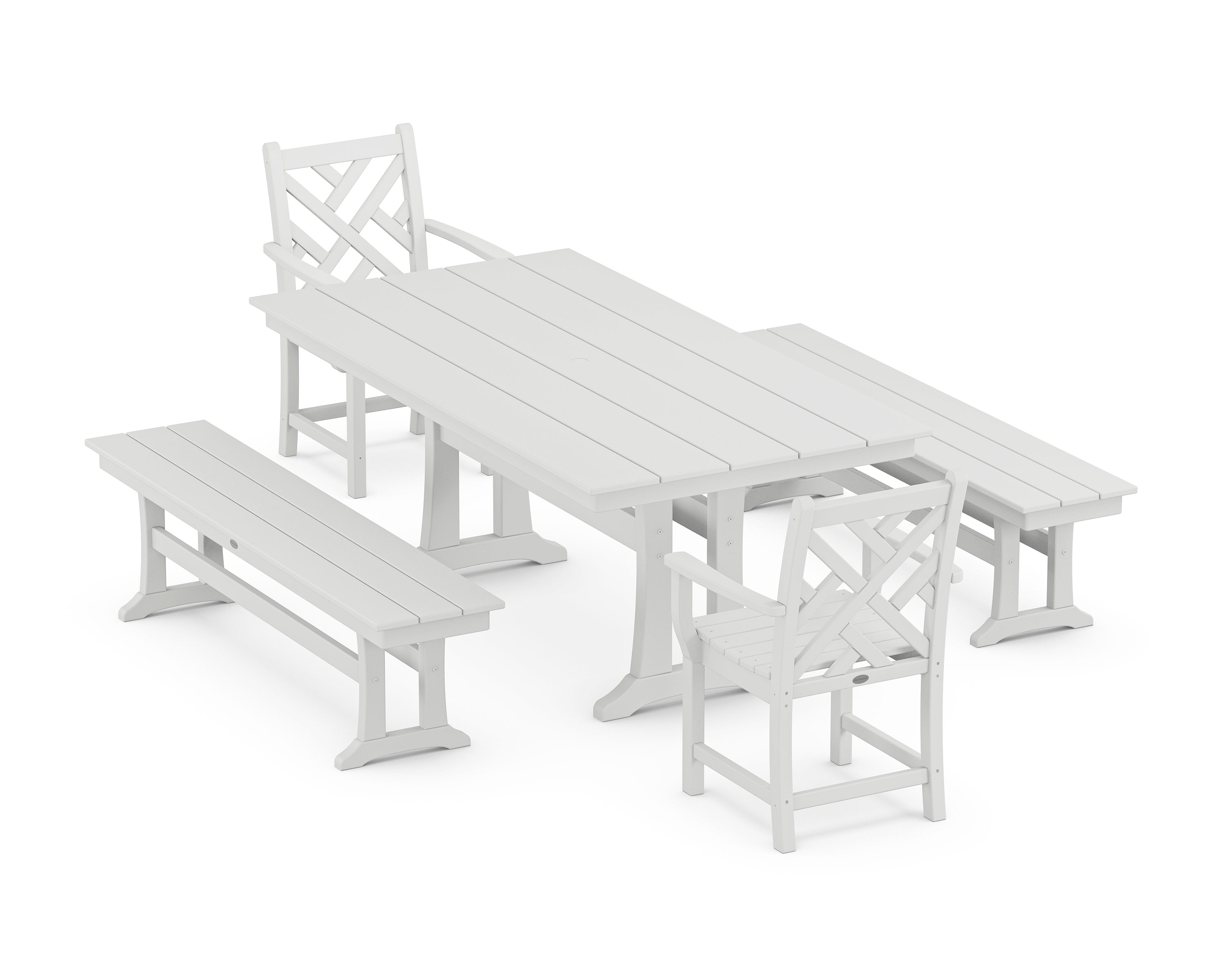 POLYWOOD Chippendale 5-Piece Farmhouse Dining Set With Trestle Legs in White