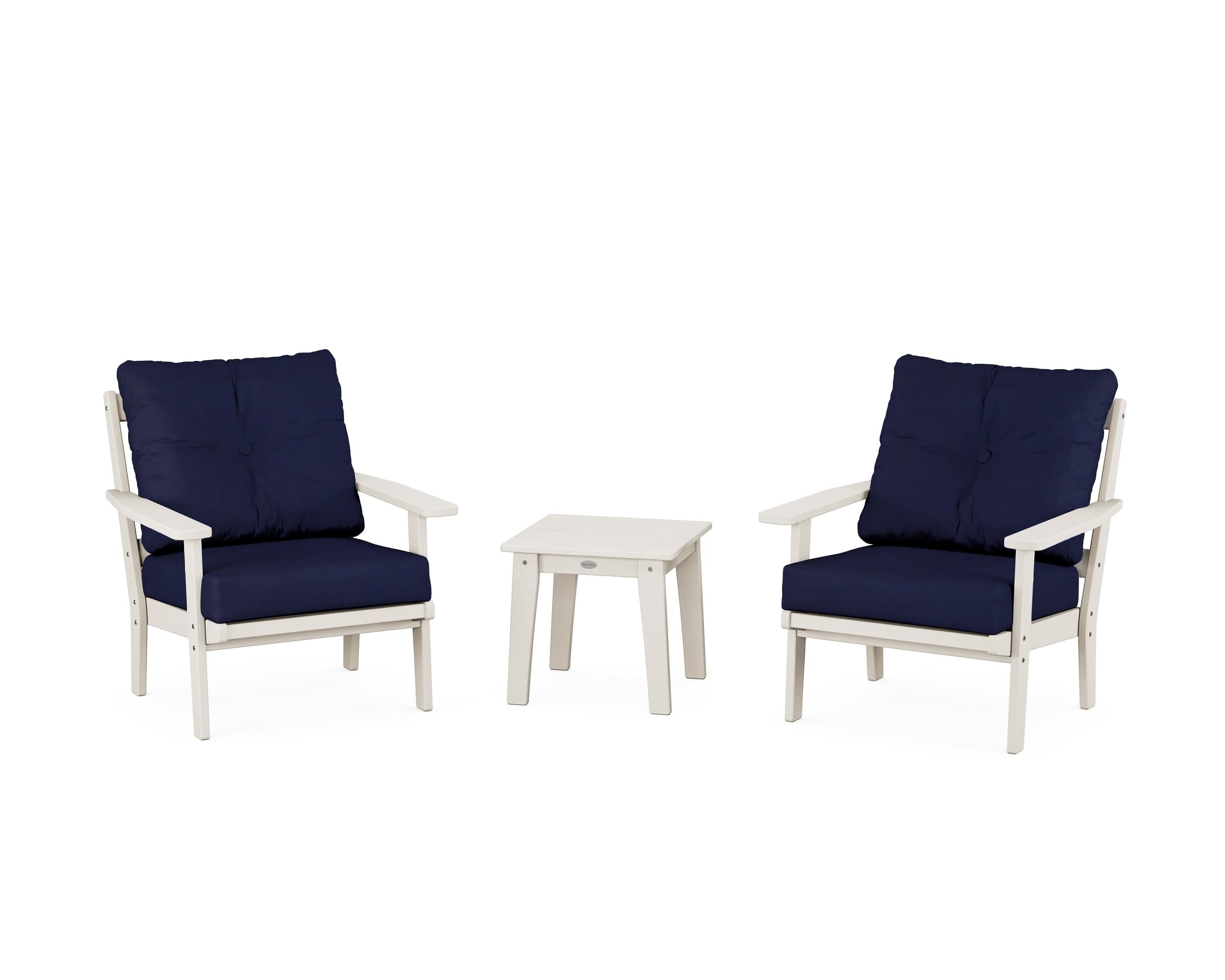 POLYWOOD Oxford 3-Piece Deep Seating Set in Sand / Navy