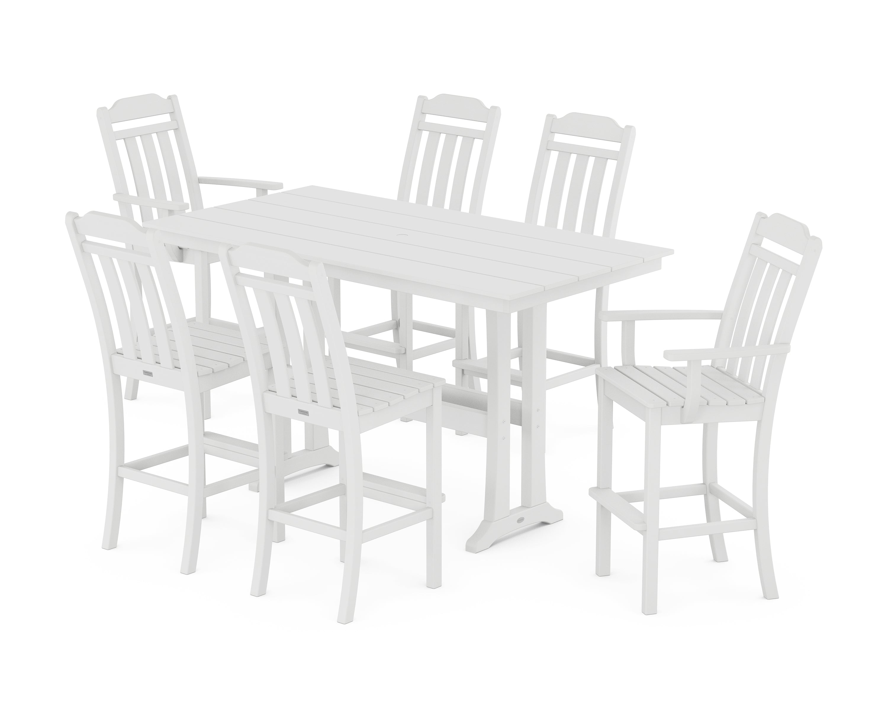 POLYWOOD Country Living 7-Piece Farmhouse Bar Set with Trestle Legs in White