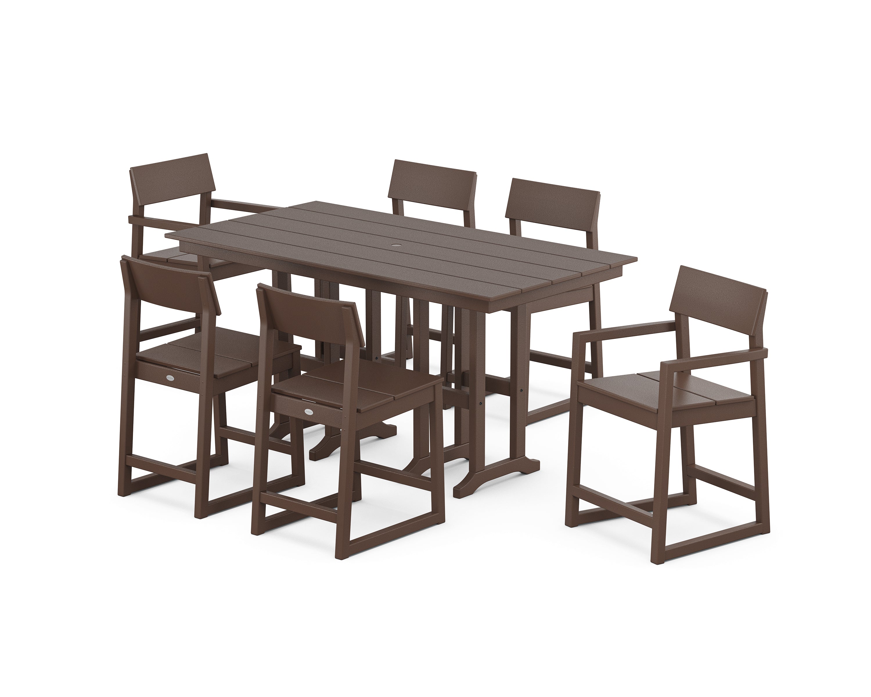 POLYWOOD EDGE 7-Piece Farmhouse Counter Set in Mahogany