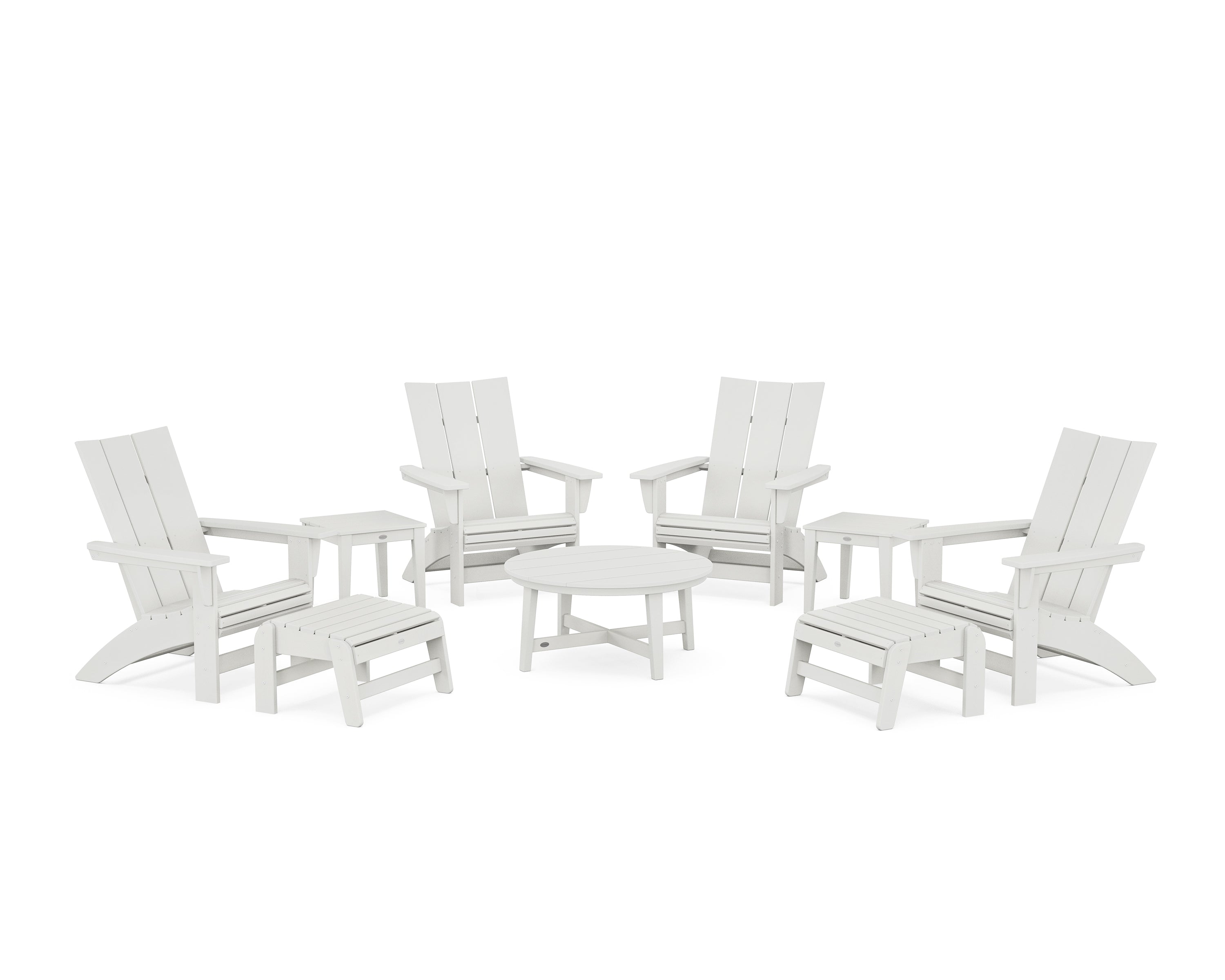 POLYWOOD Modern Grand Adirondack 9-Piece Conversation Set in Vintage White
