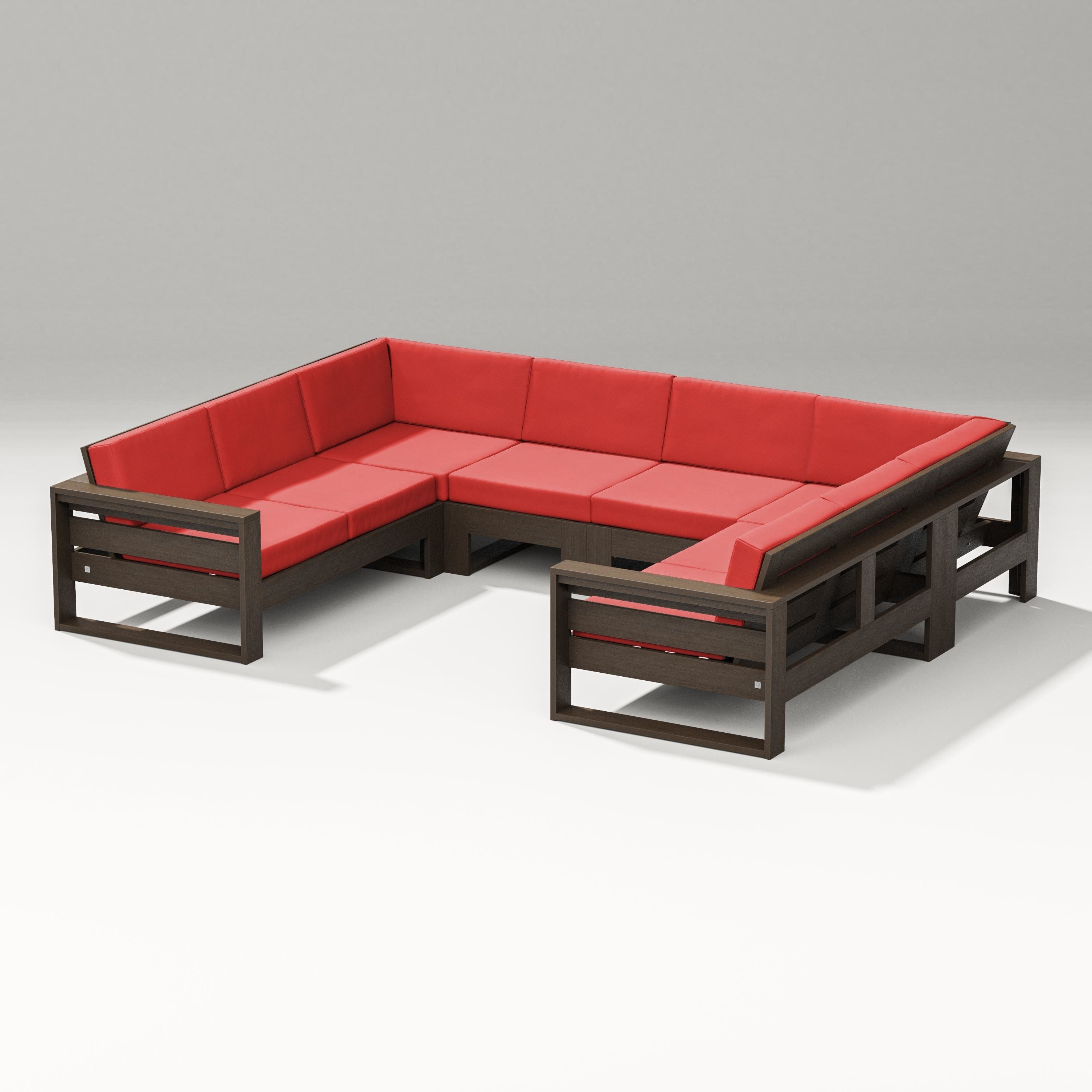 PW Designer Series Latitude U-Shaped Sectional in Kona / Crimson Linen