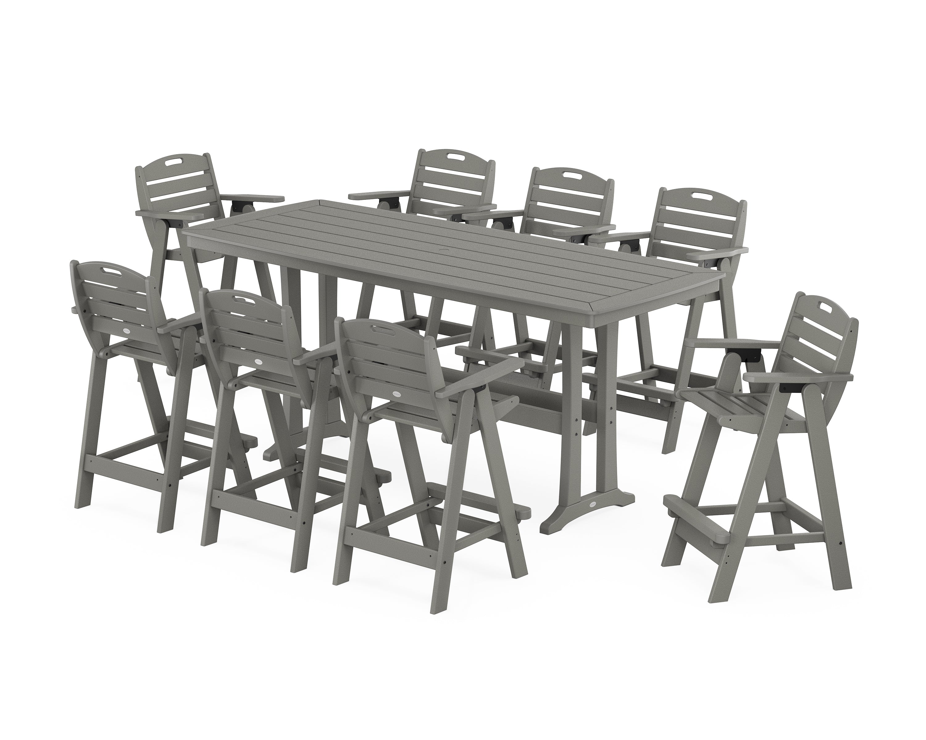 POLYWOOD Nautical 9-Piece Bar Set with Trestle Legs in Slate Grey