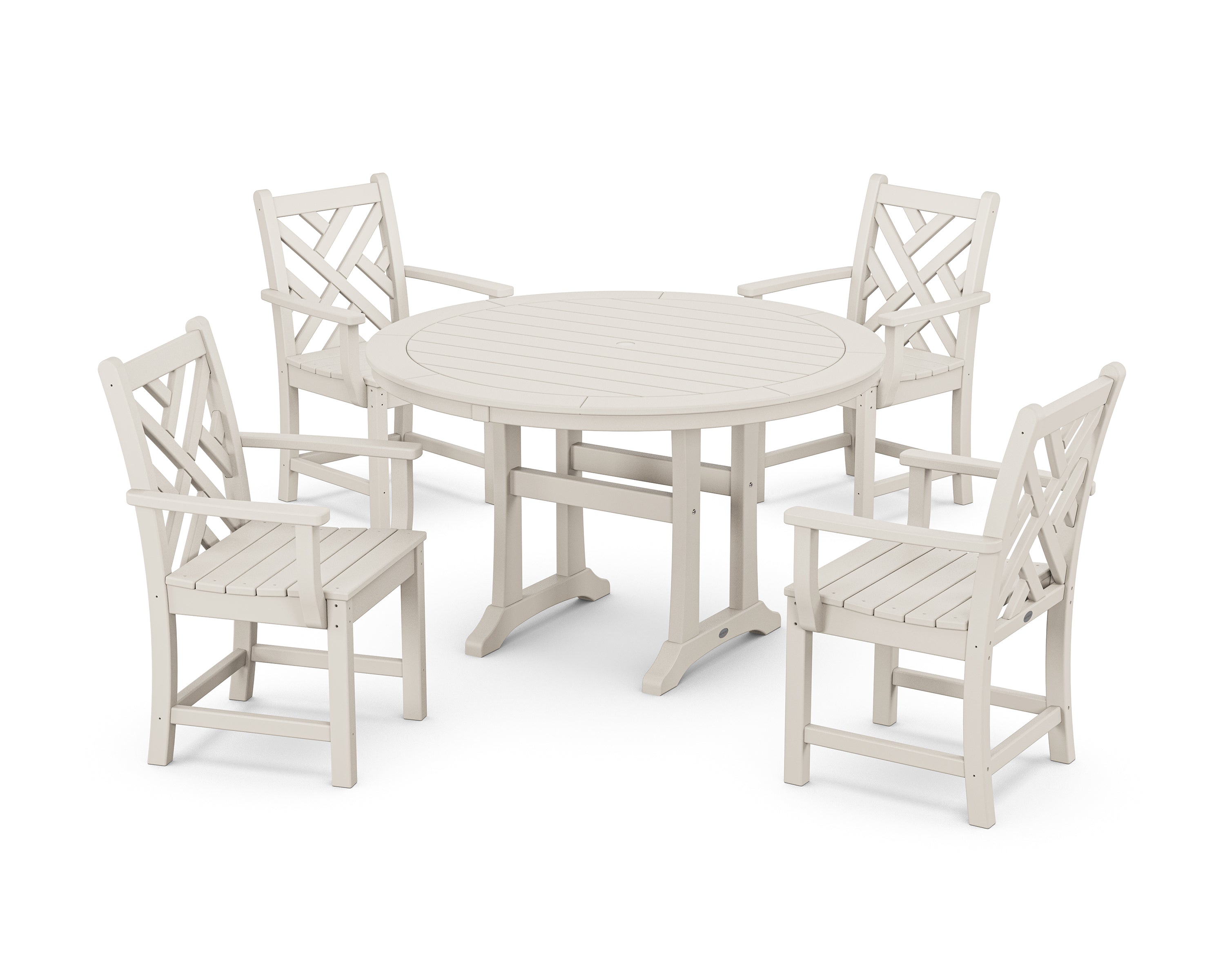 POLYWOOD® Chippendale 5-Piece Nautical Trestle Dining Arm Chair Set in Sand