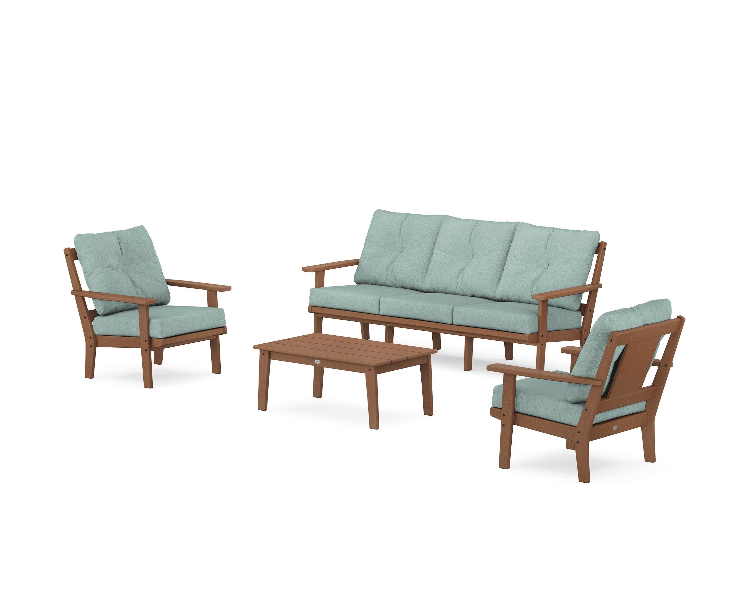 POLYWOOD Prairie 4-Piece Deep Seating Set with Sofa in Teak / Glacier Spa