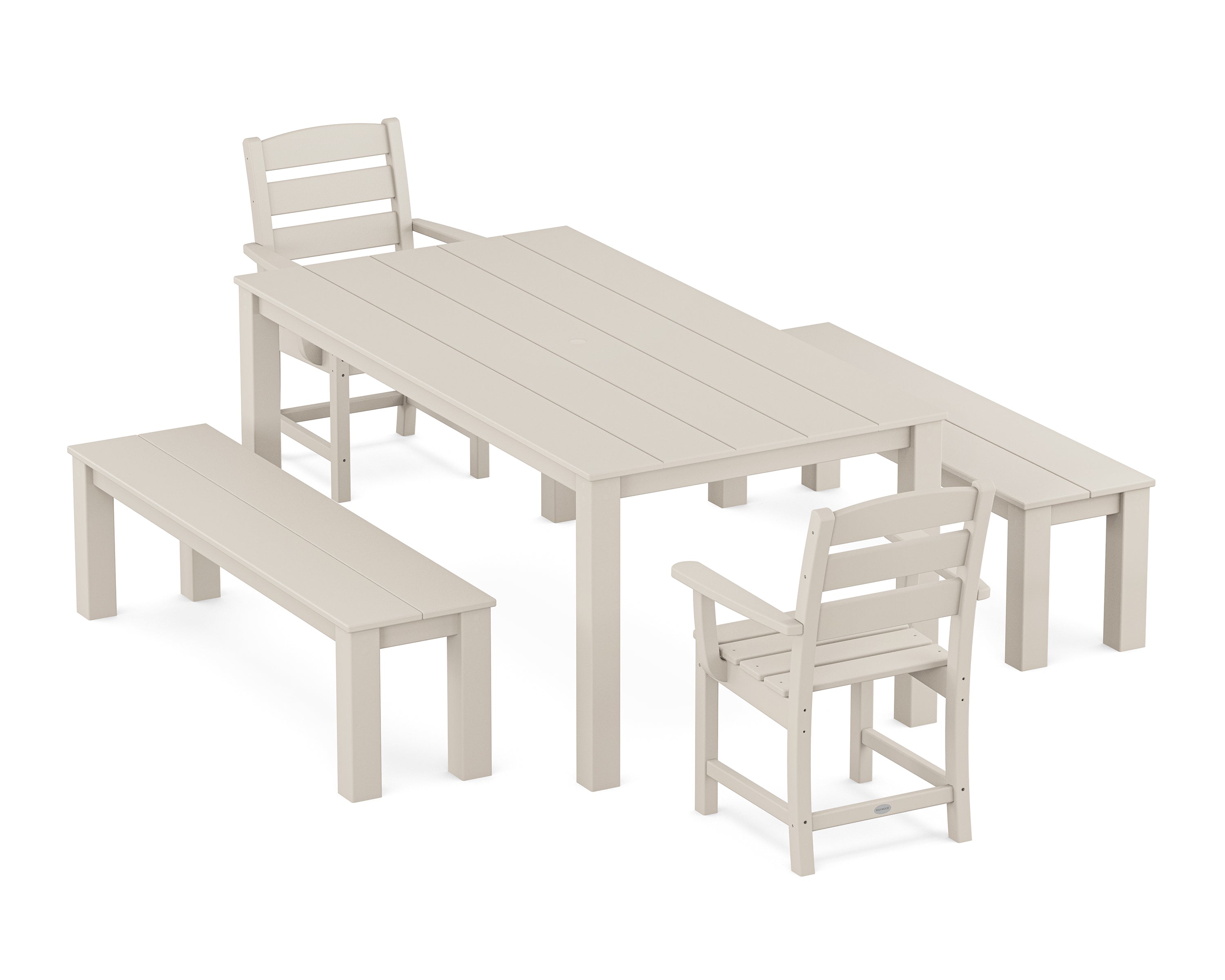 POLYWOOD Lakeside 5-Piece Parsons Dining Set with Benches in Sand