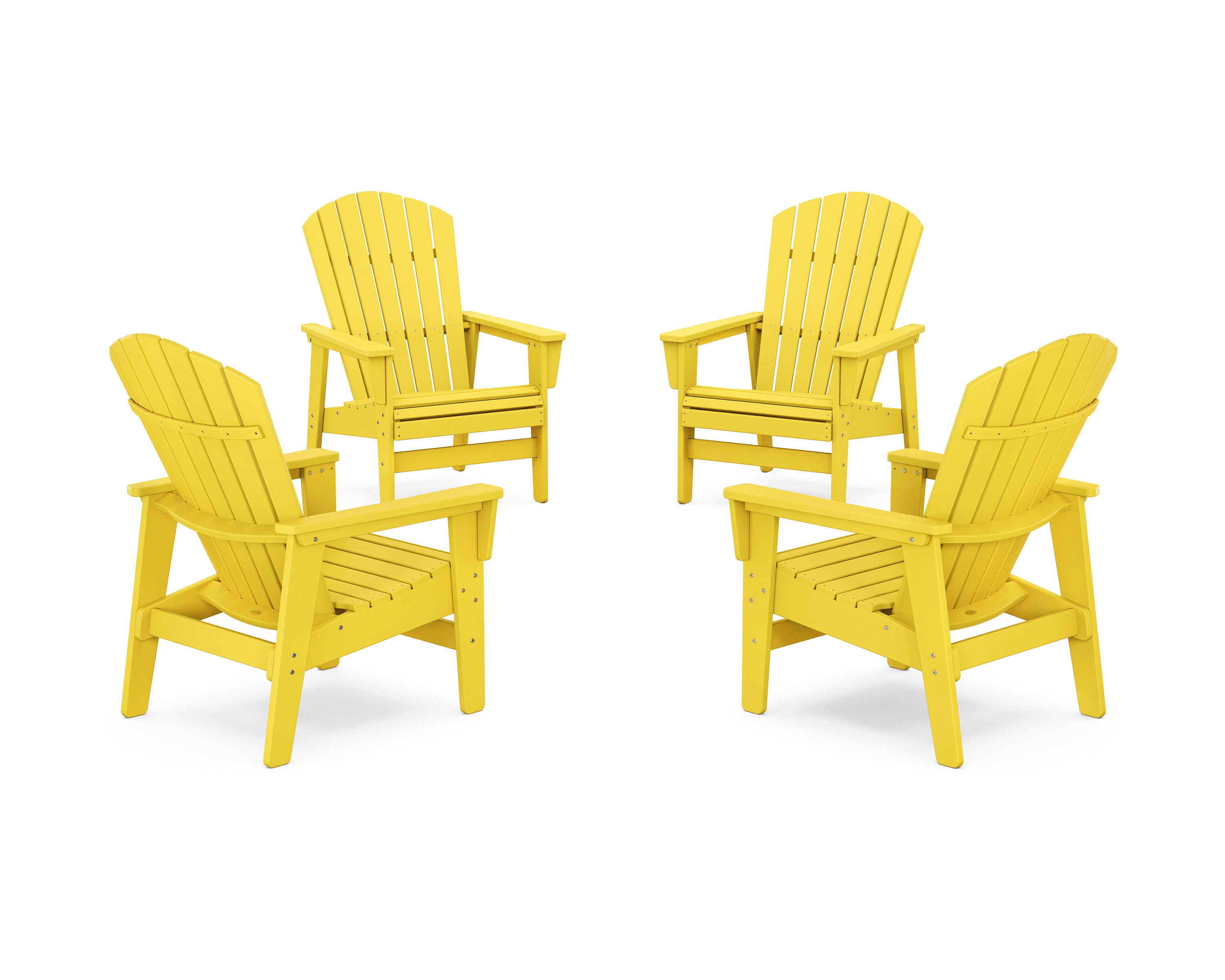 POLYWOOD 4-Piece Nautical Grand Upright Adirondack Chair Conversation Set in Lemon