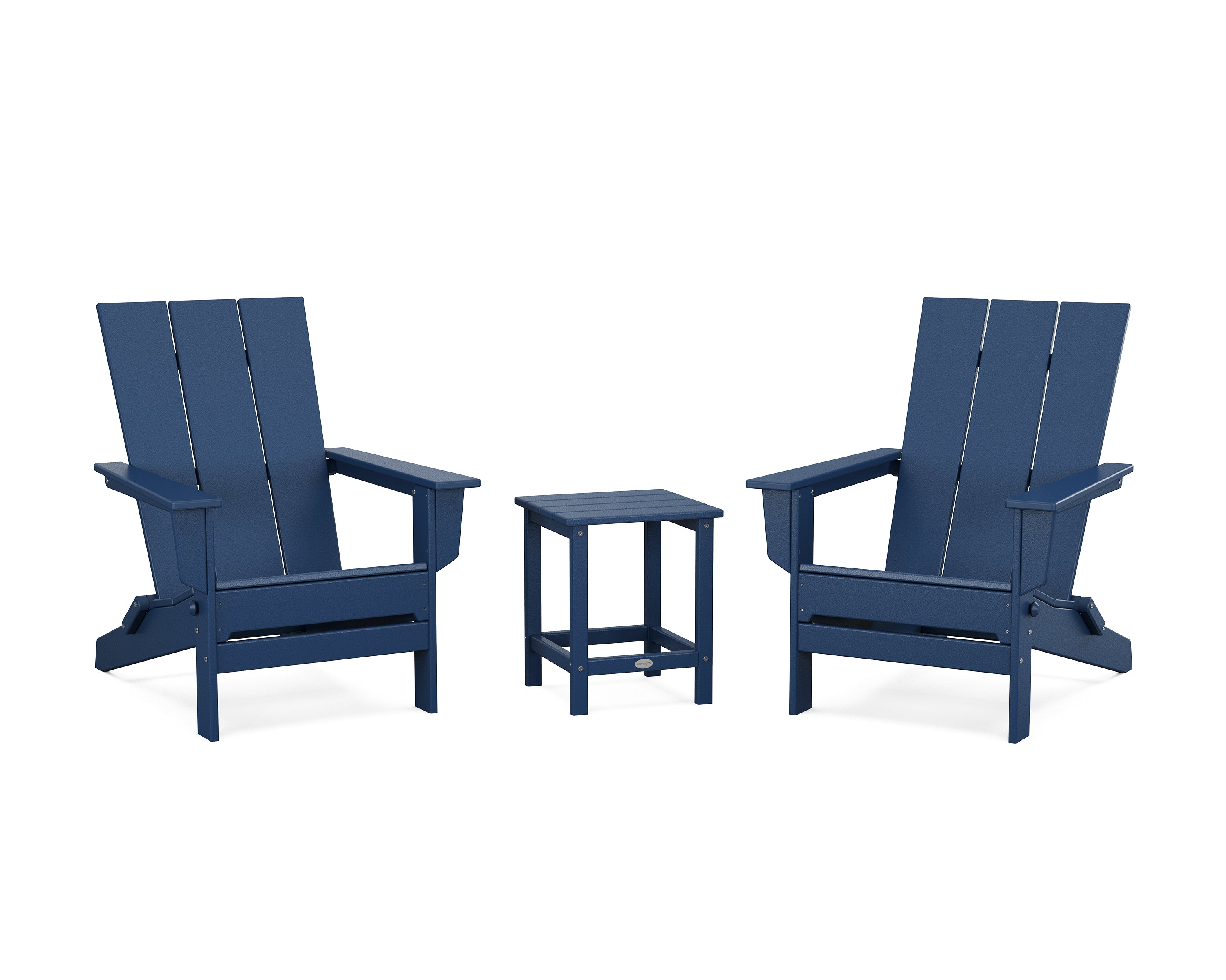 POLYWOOD 3-Piece Modern Studio Folding Adirondack Set in Navy