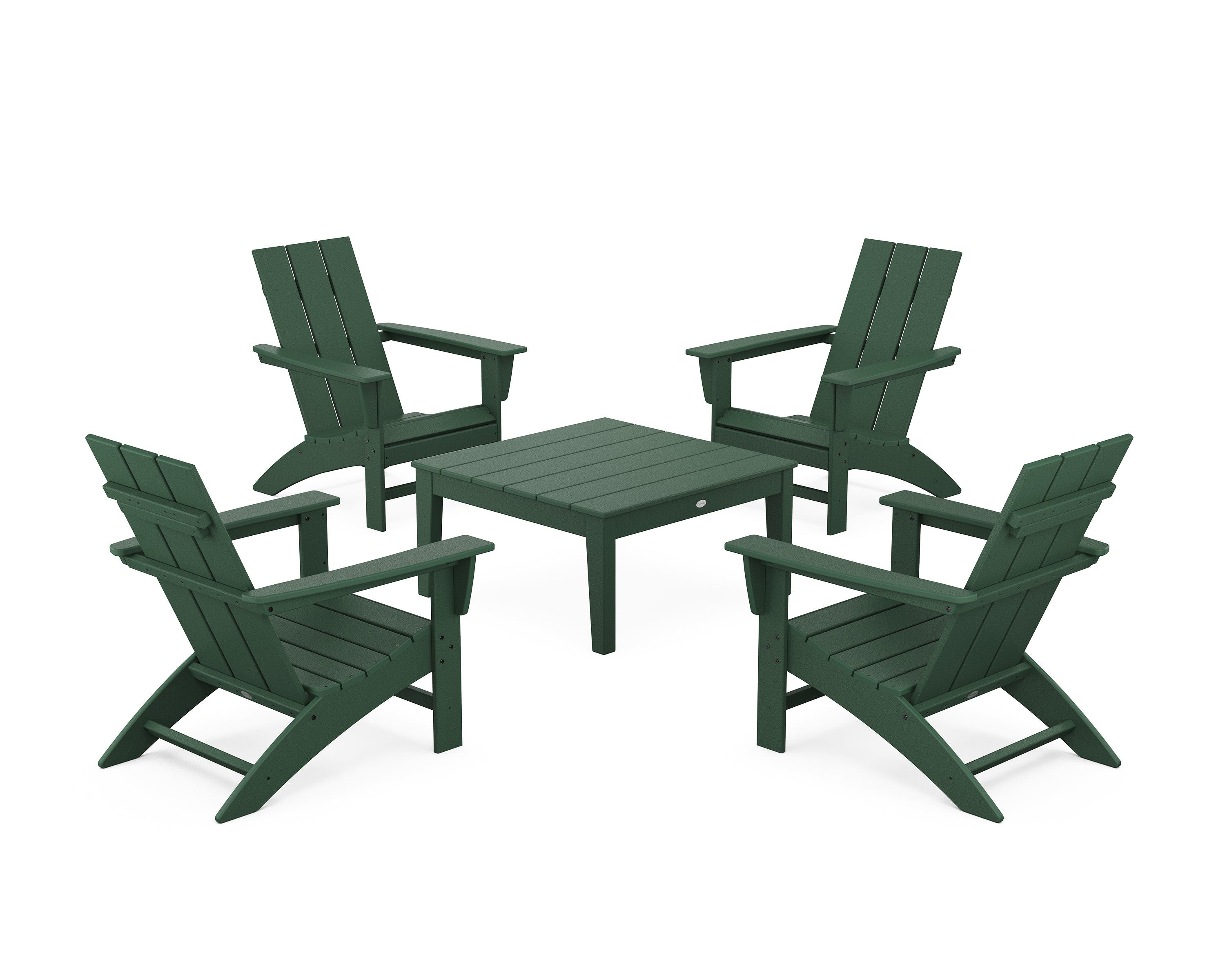 POLYWOOD 5-Piece Modern Adirondack Chair Conversation Set with 36" Conversation Table in Green