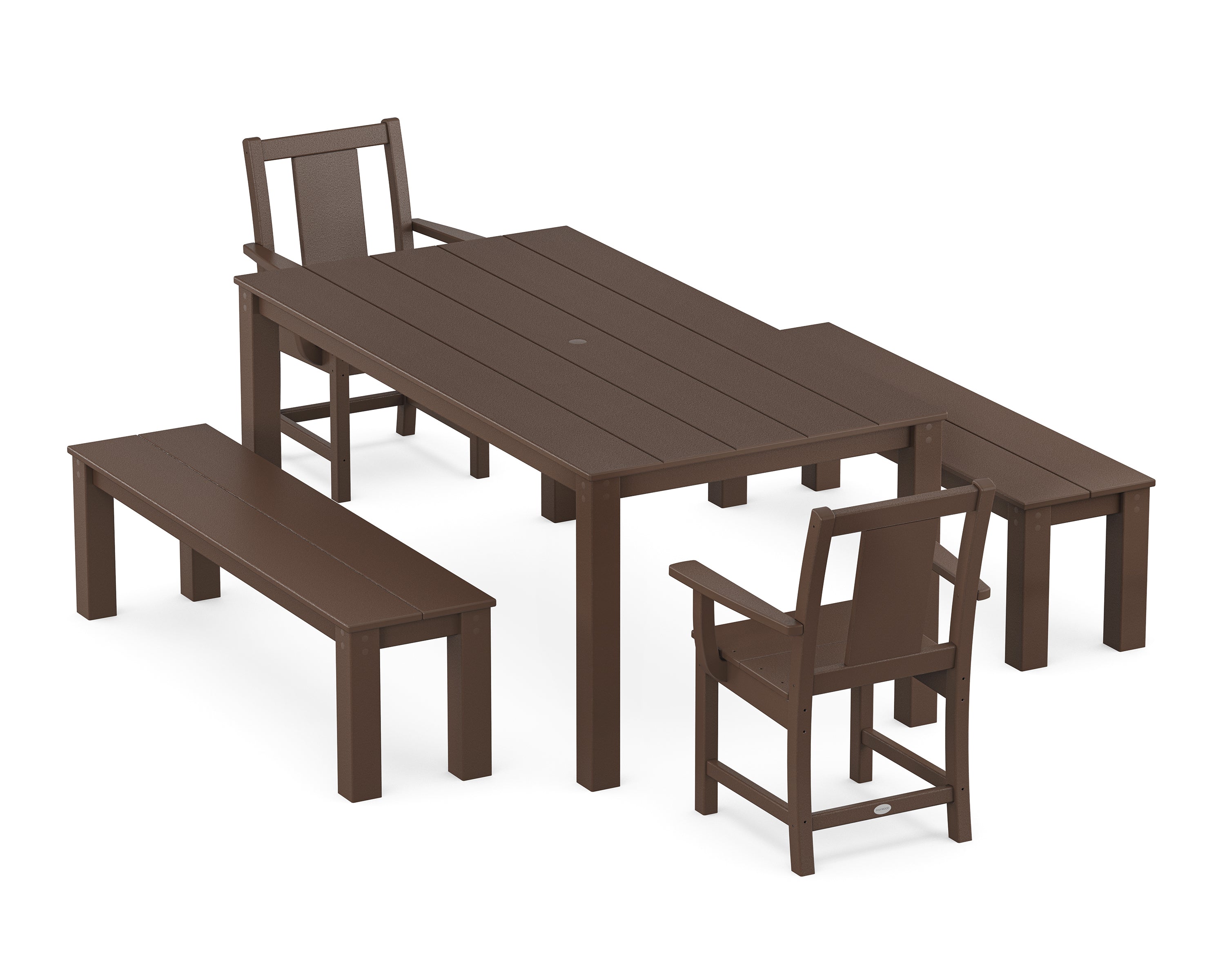 POLYWOOD Prairie 5-Piece Parsons Dining Set with Benches in Mahogany