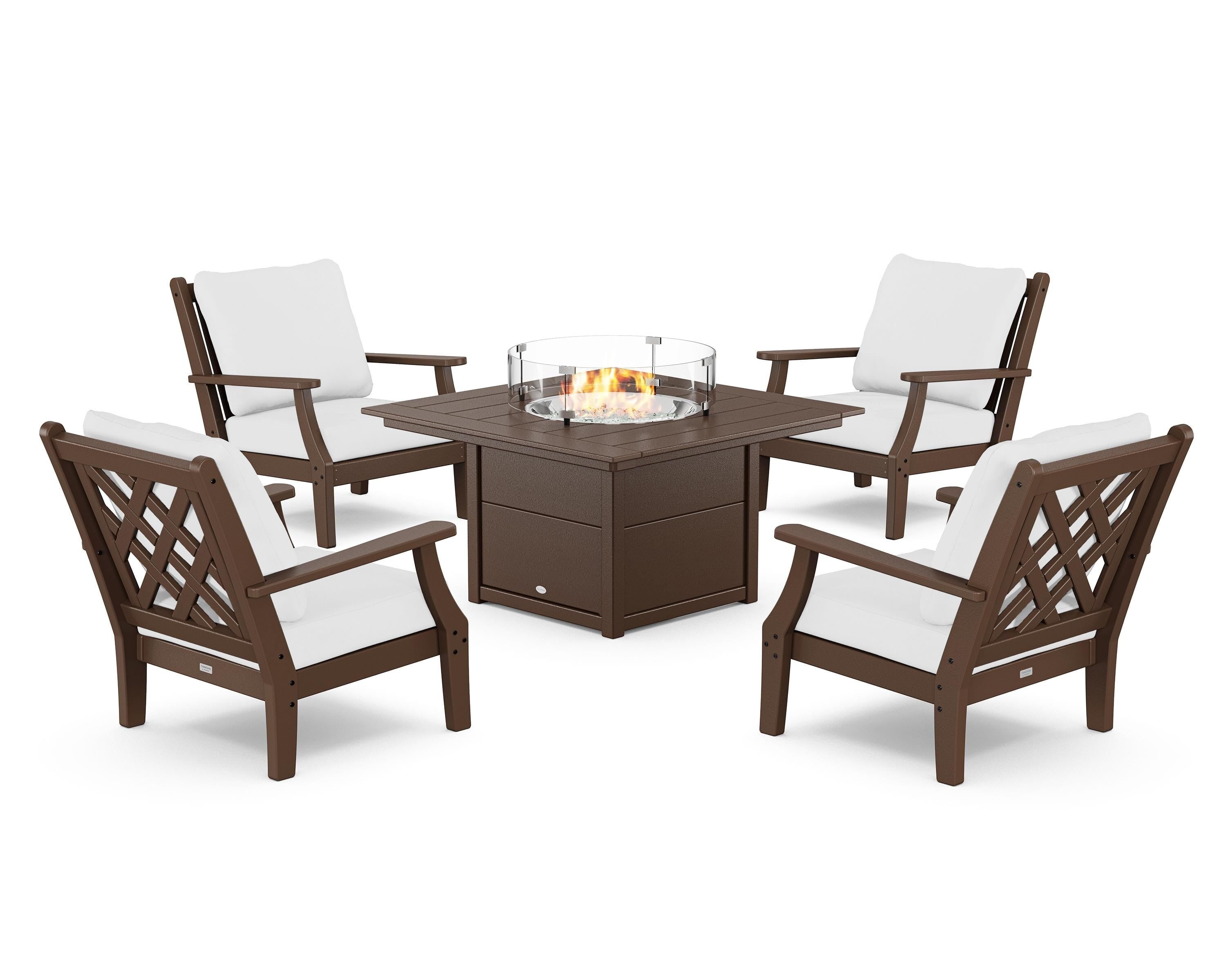 Country Living Wovendale 5-Piece Deep Seating Set with Fire Pit Table in Mahogany / Natural