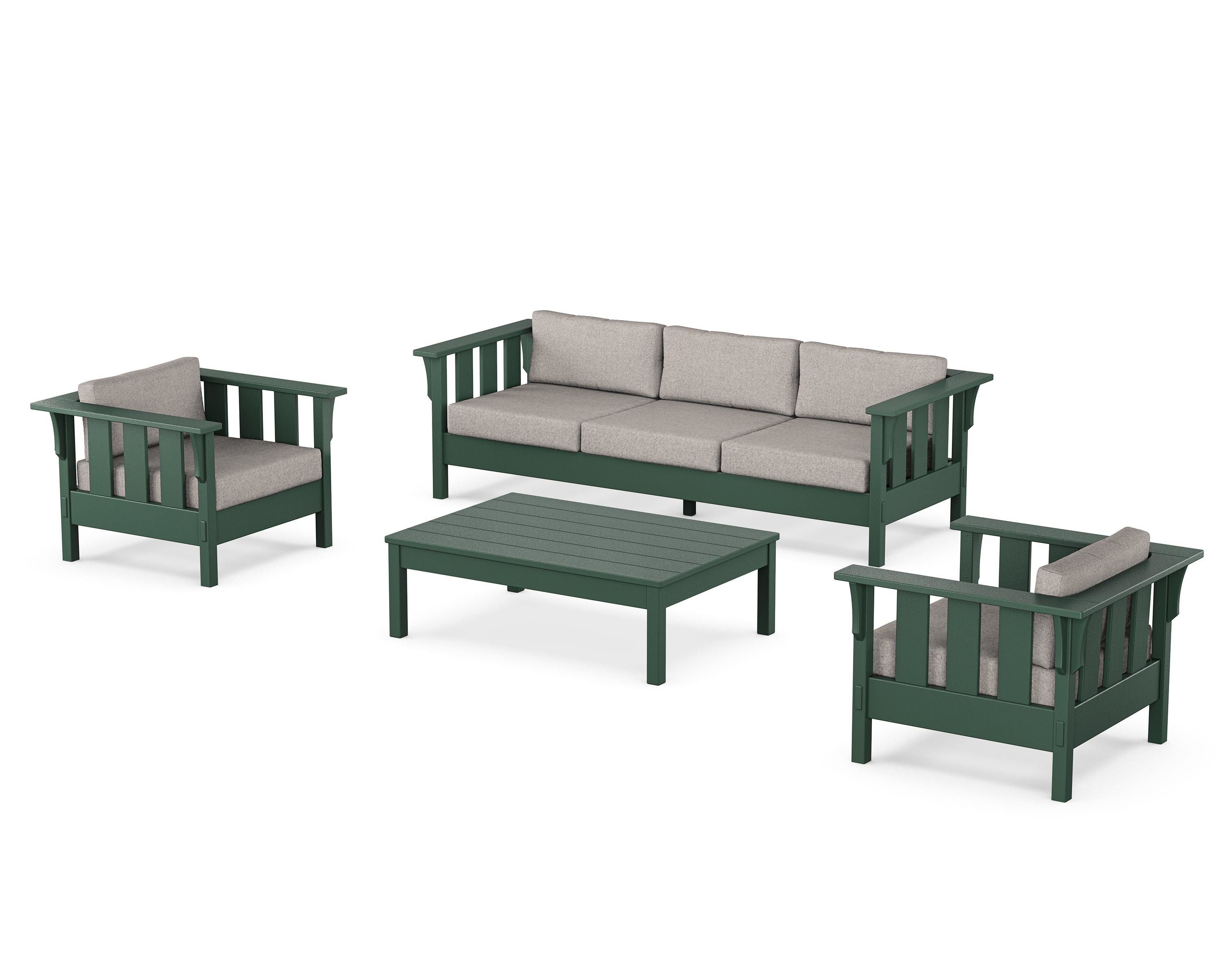 Martha Stewart by POLYWOOD Acadia 4-Piece Deep Seating Set with Sofa in Green / Weathered Tweed