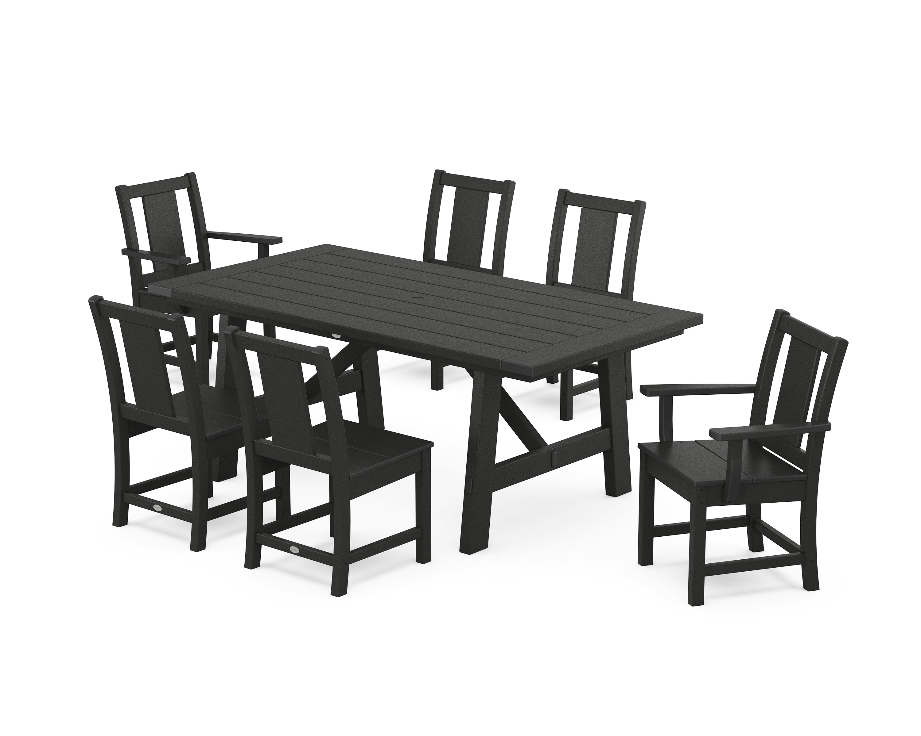 POLYWOOD Prairie 7-Piece Rustic Farmhouse Dining Set in Black