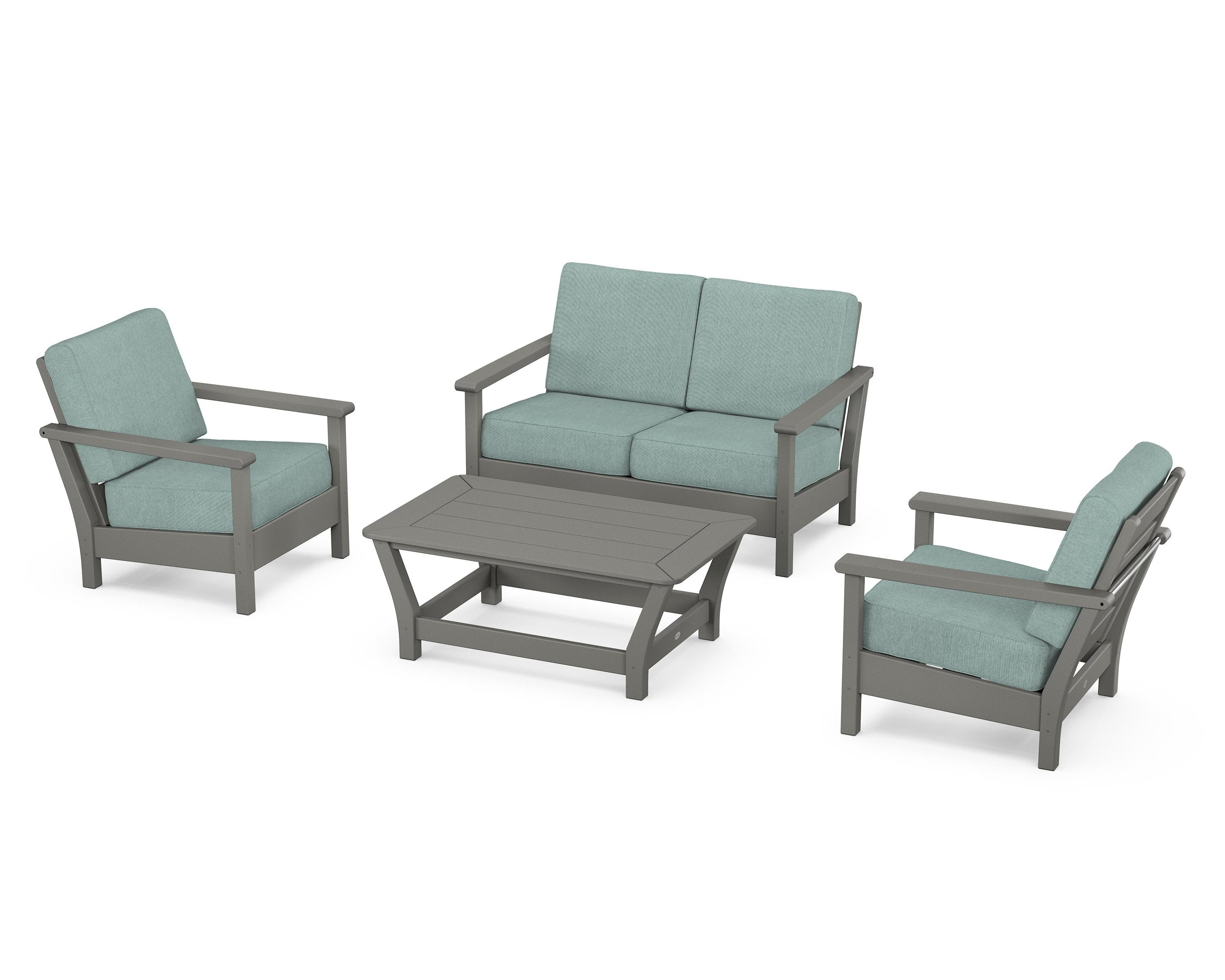 POLYWOOD Harbour 4-Piece Deep Seating Set in Slate Grey / Glacier Spa