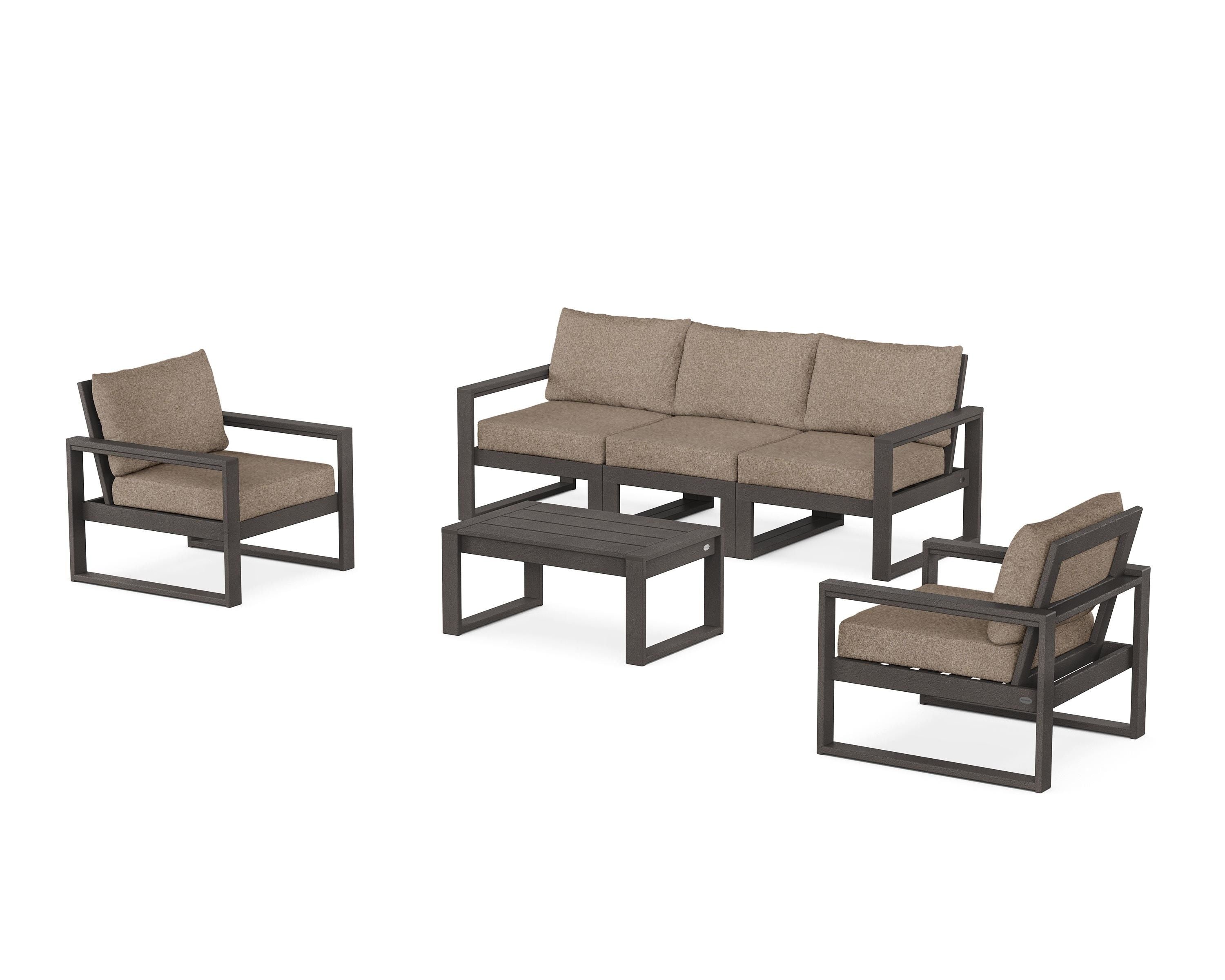 POLYWOOD EDGE Sectional 4-Piece Deep Seating Set with Sofa in Vintage Coffee / Spiced Burlap