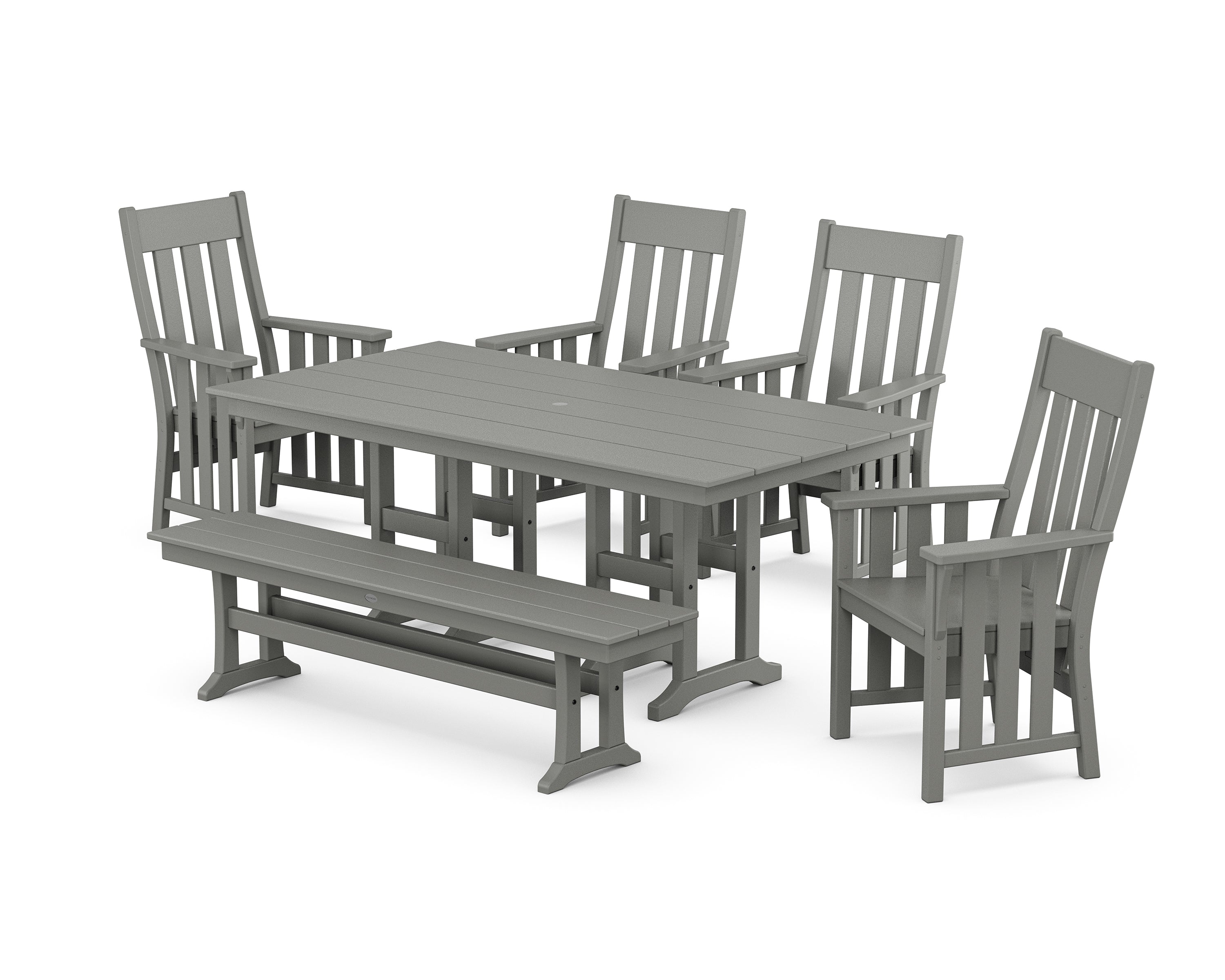 Martha Stewart by POLYWOOD Acadia 6-Piece Farmhouse Dining Set with Bench in Slate Grey