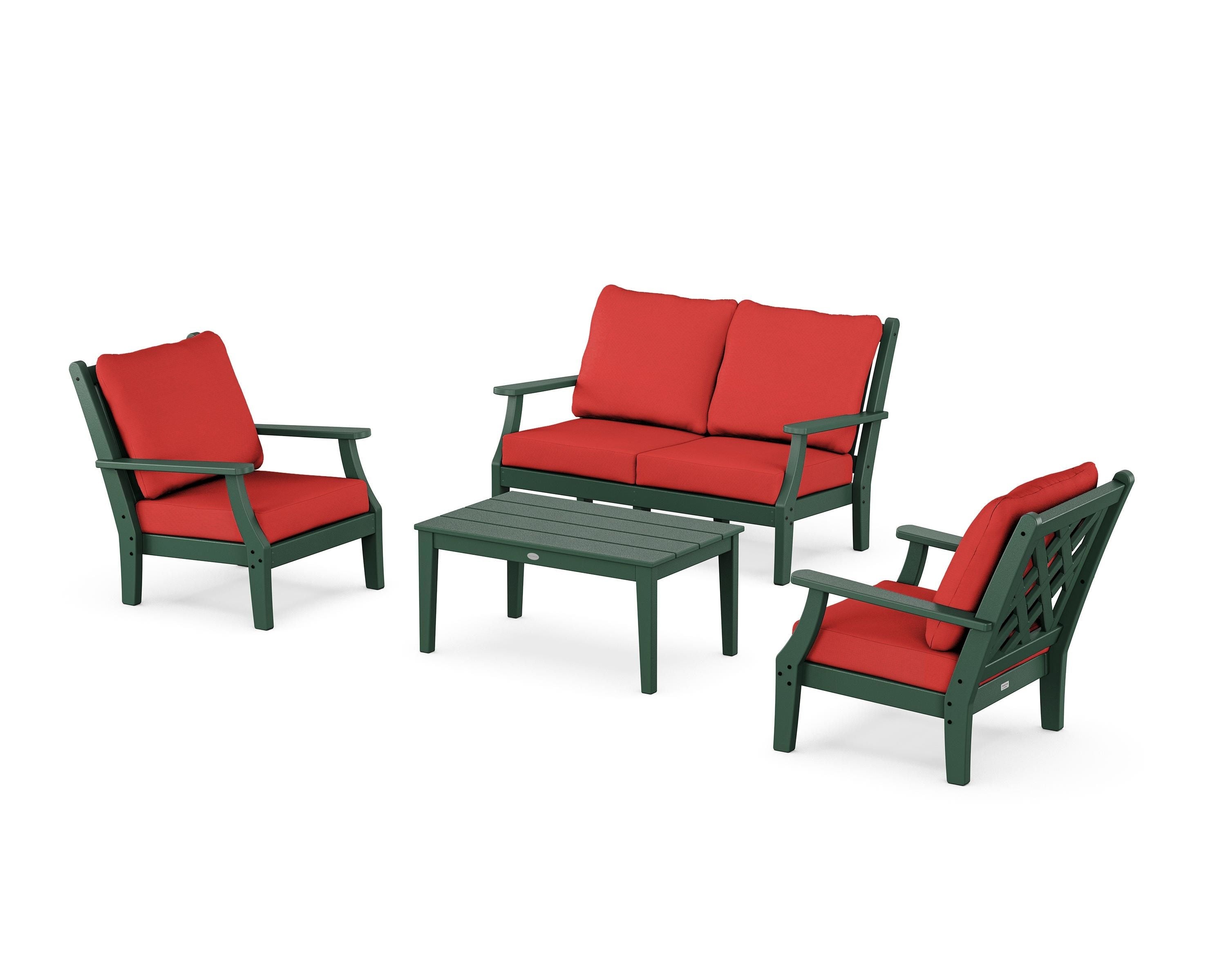 Country Living Wovendale 4-Piece Deep Seating Set with Loveseat in Green / Crimson Linen