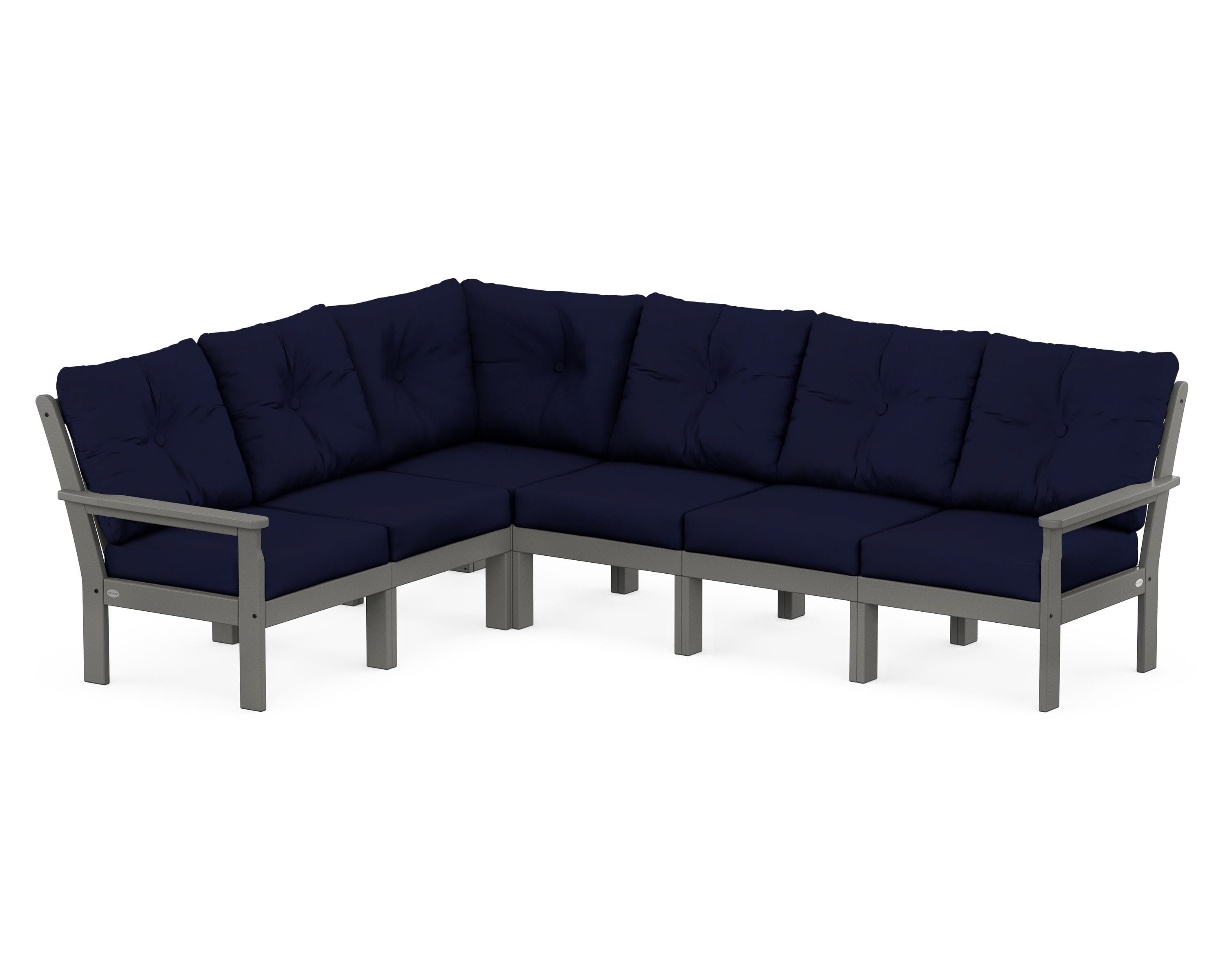 POLYWOOD Vineyard 6-Piece Sectional in Slate Grey / Navy