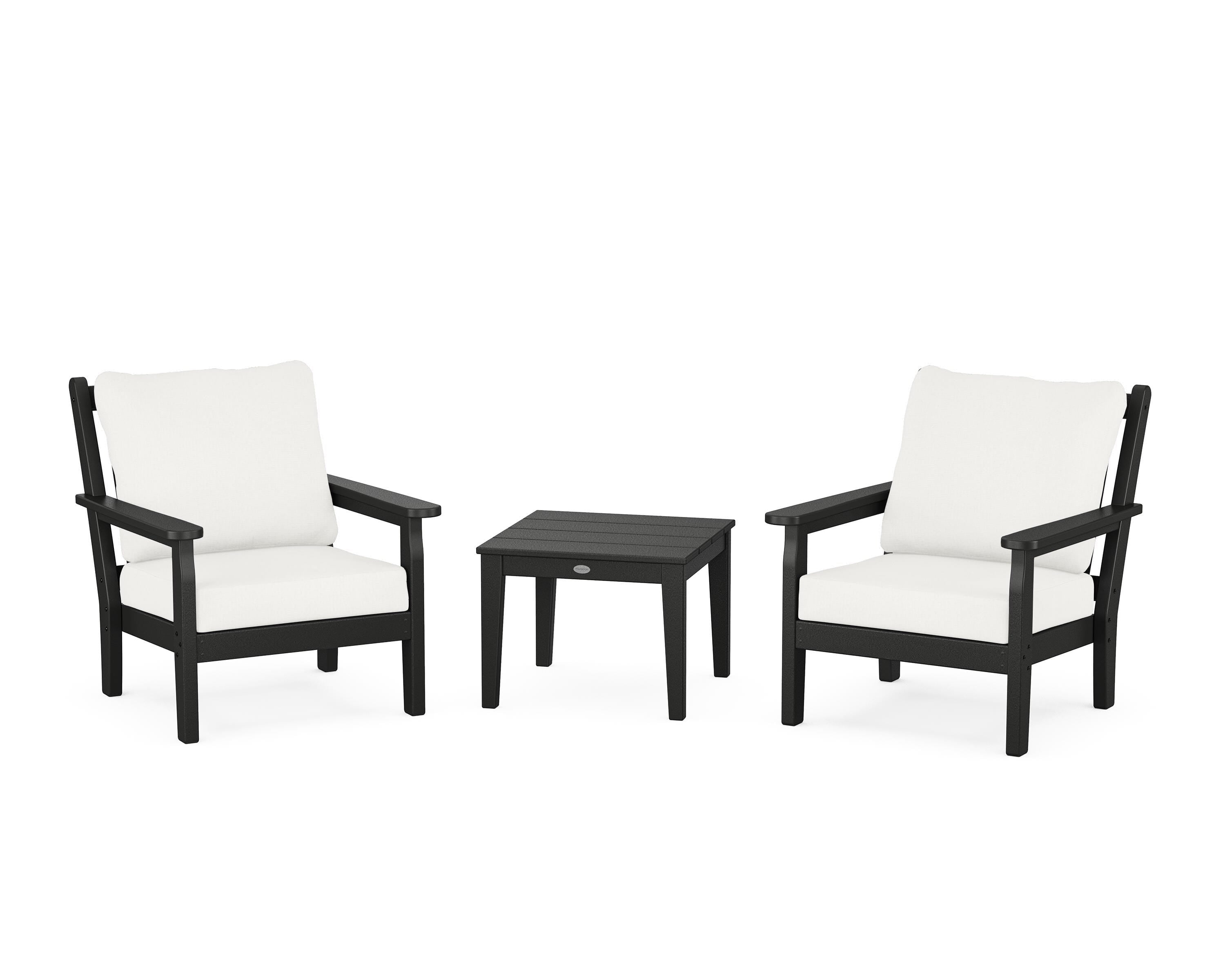 POLYWOOD Chippendale 3-Piece Deep Seating Set in Black / Natural Linen