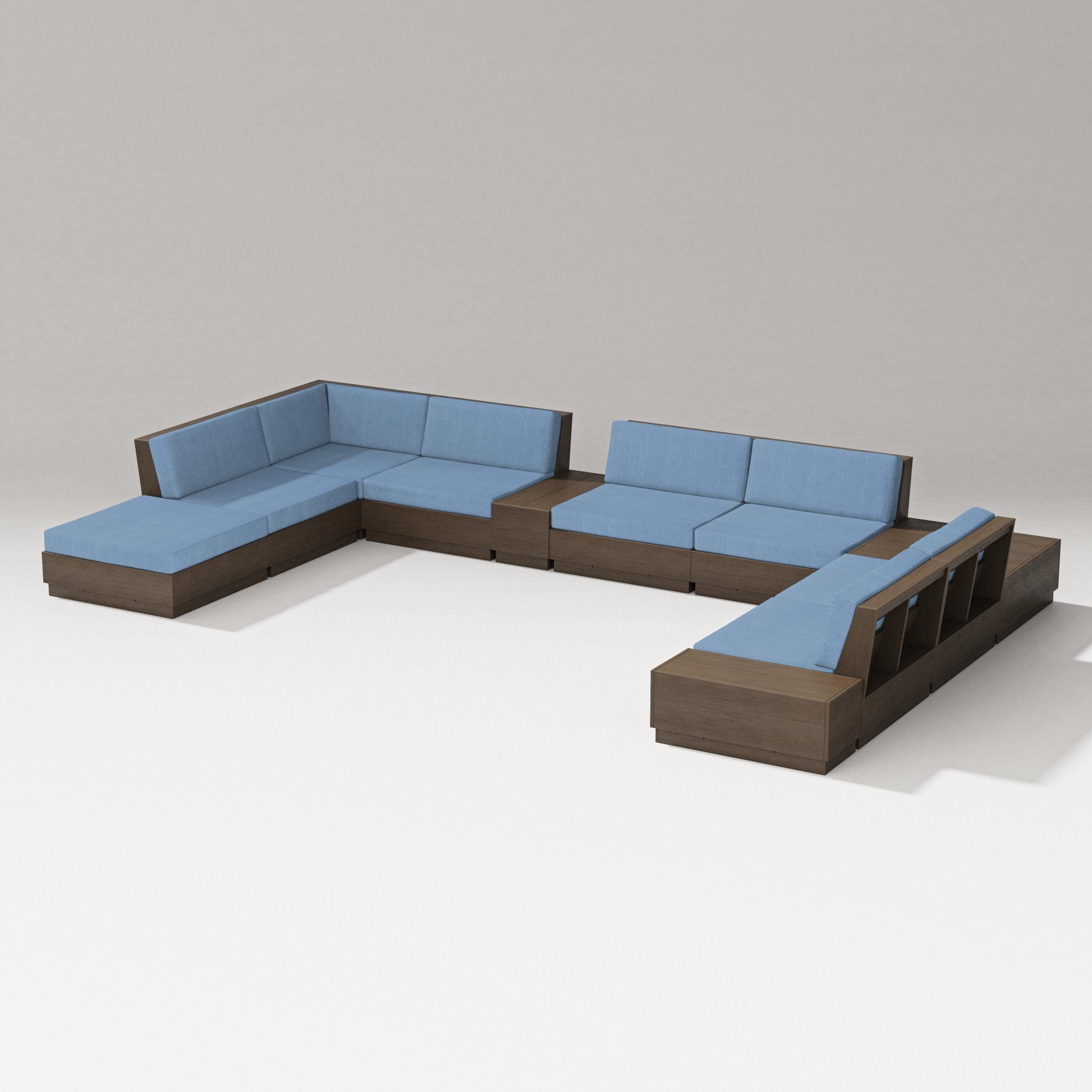 PW Designer Series Elevate 11-Piece Conversation Sectional Set in Kona / Sky Blue