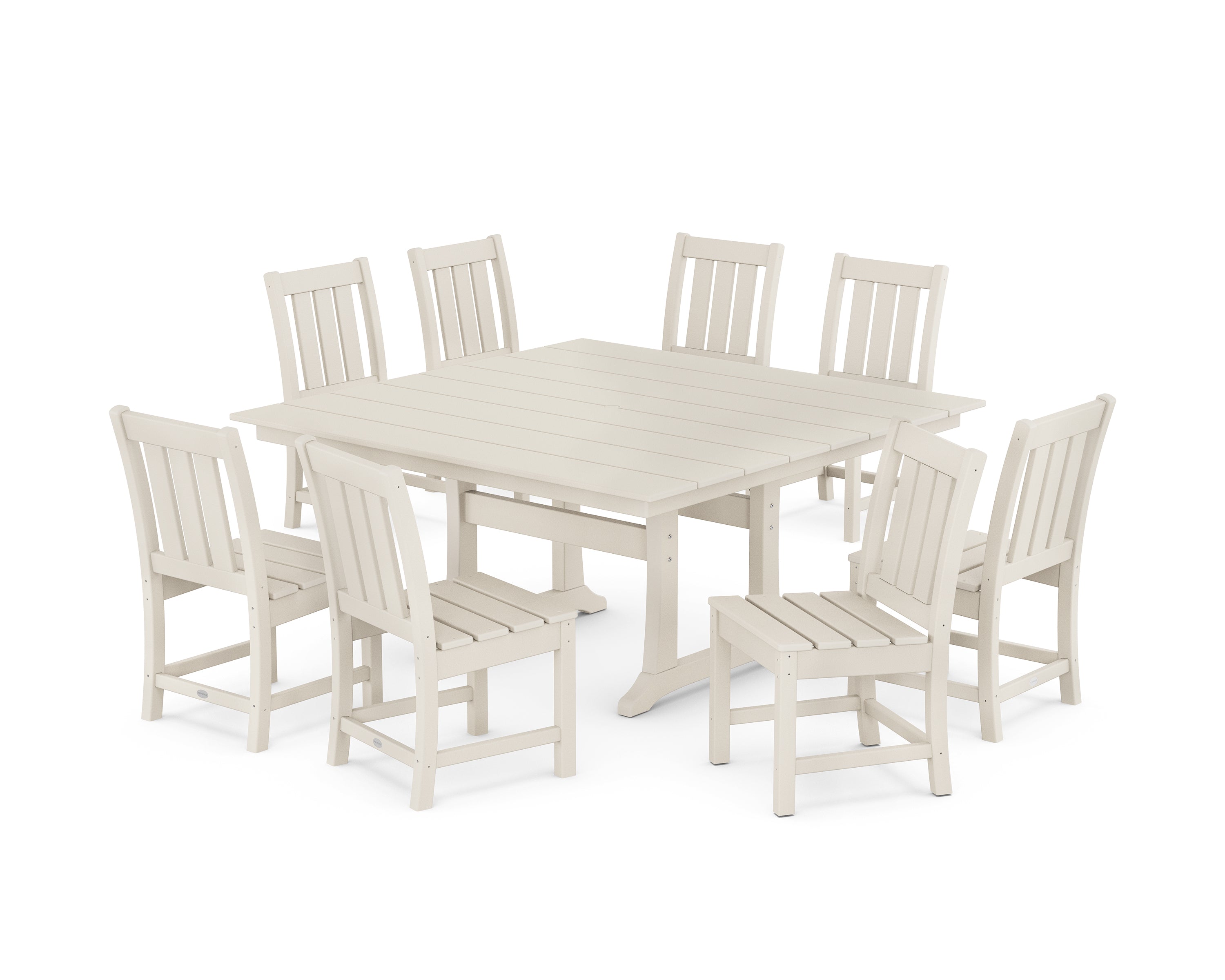POLYWOOD Oxford Side Chair 9-Piece Square Farmhouse Dining Set with Trestle Legs in Sand