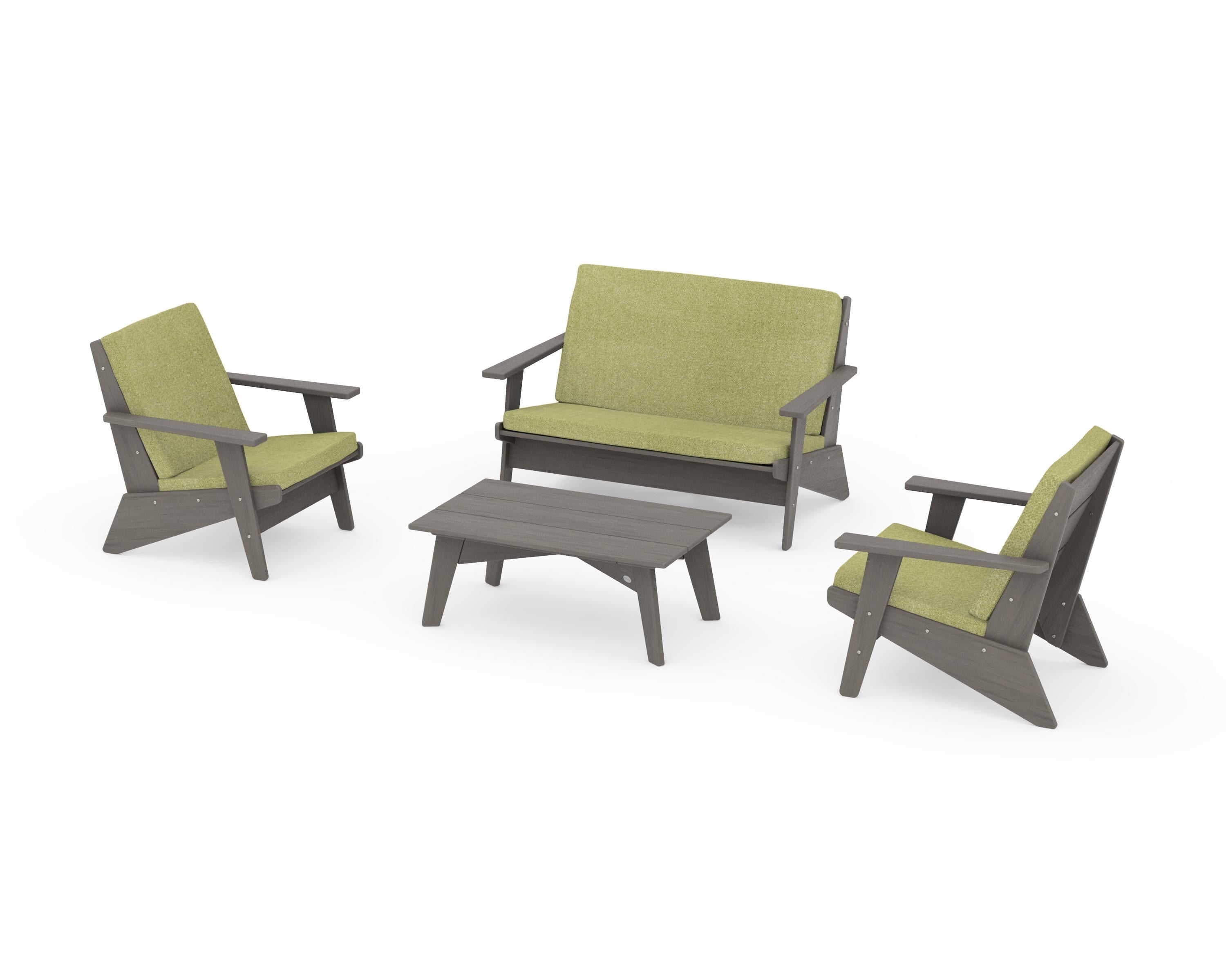 POLYWOOD Riviera Modern Lounge 4-Piece Set in Driftwood / Chartreuse Boucle