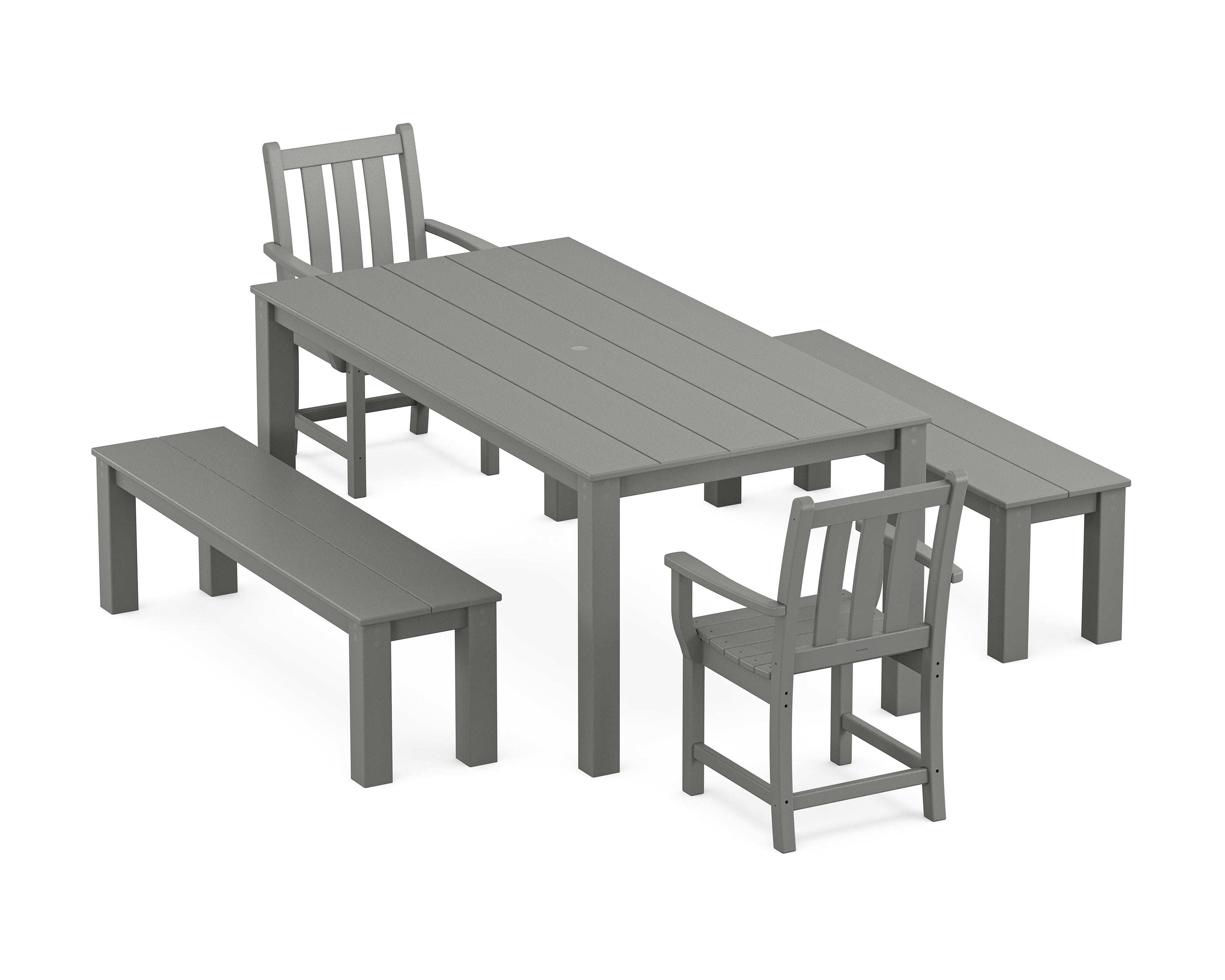 POLYWOOD Traditional Garden 5-Piece Parsons Dining Set with Benches in Slate Grey