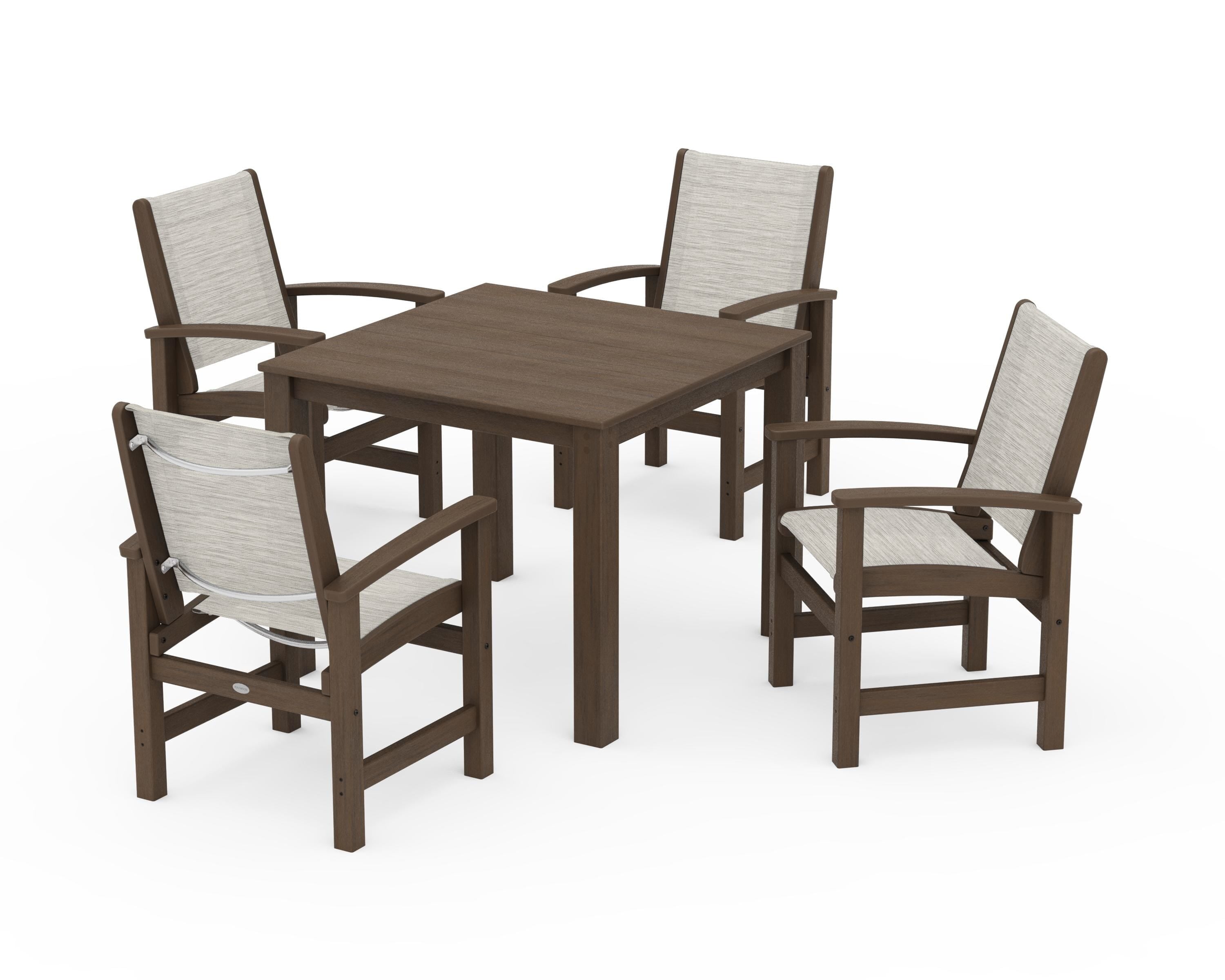 POLYWOOD Coastal 5-Piece Parsons Dining Set in Kona / Birch Sling