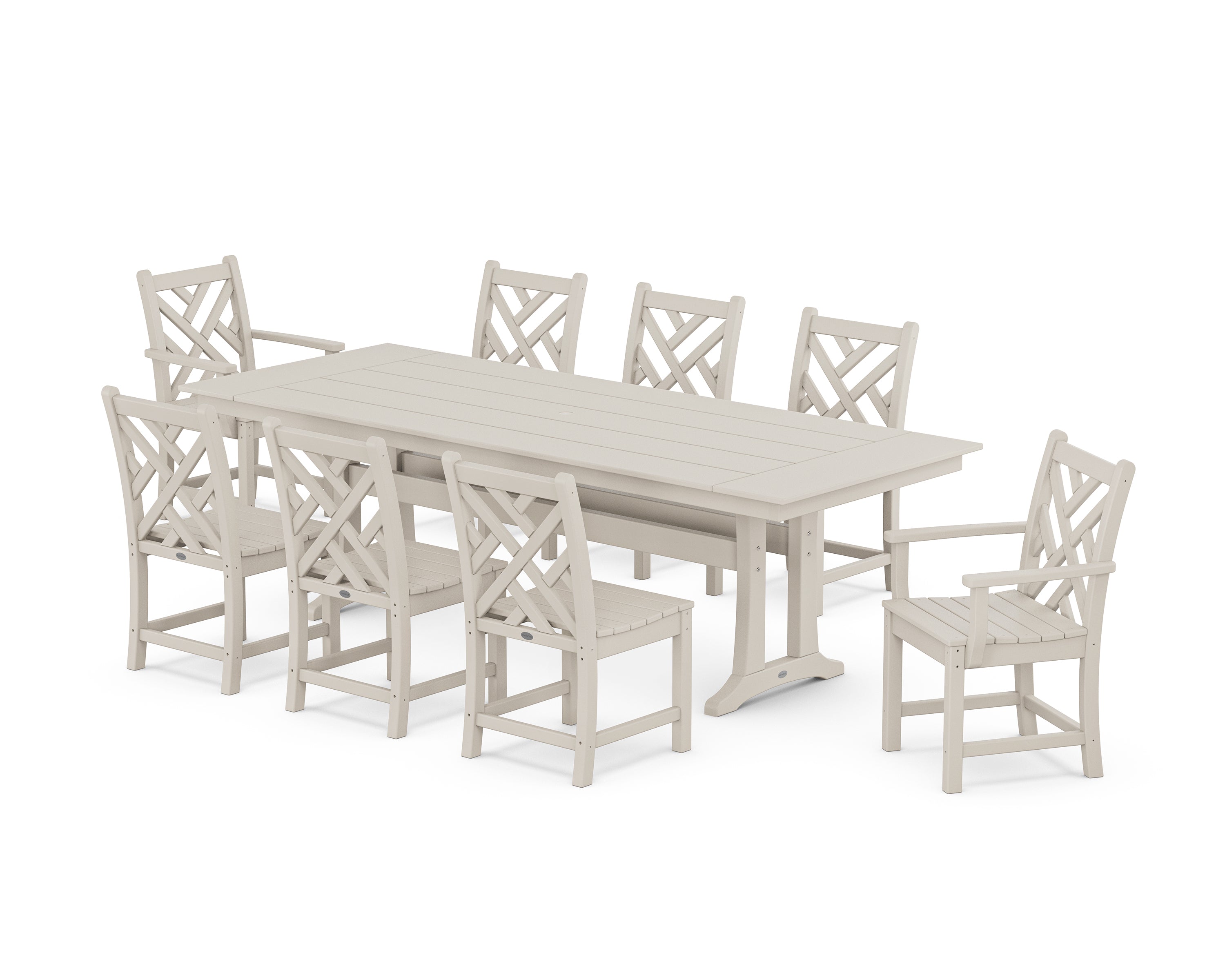 POLYWOOD Chippendale 9-Piece Farmhouse Dining Set with Trestle Legs in Sand