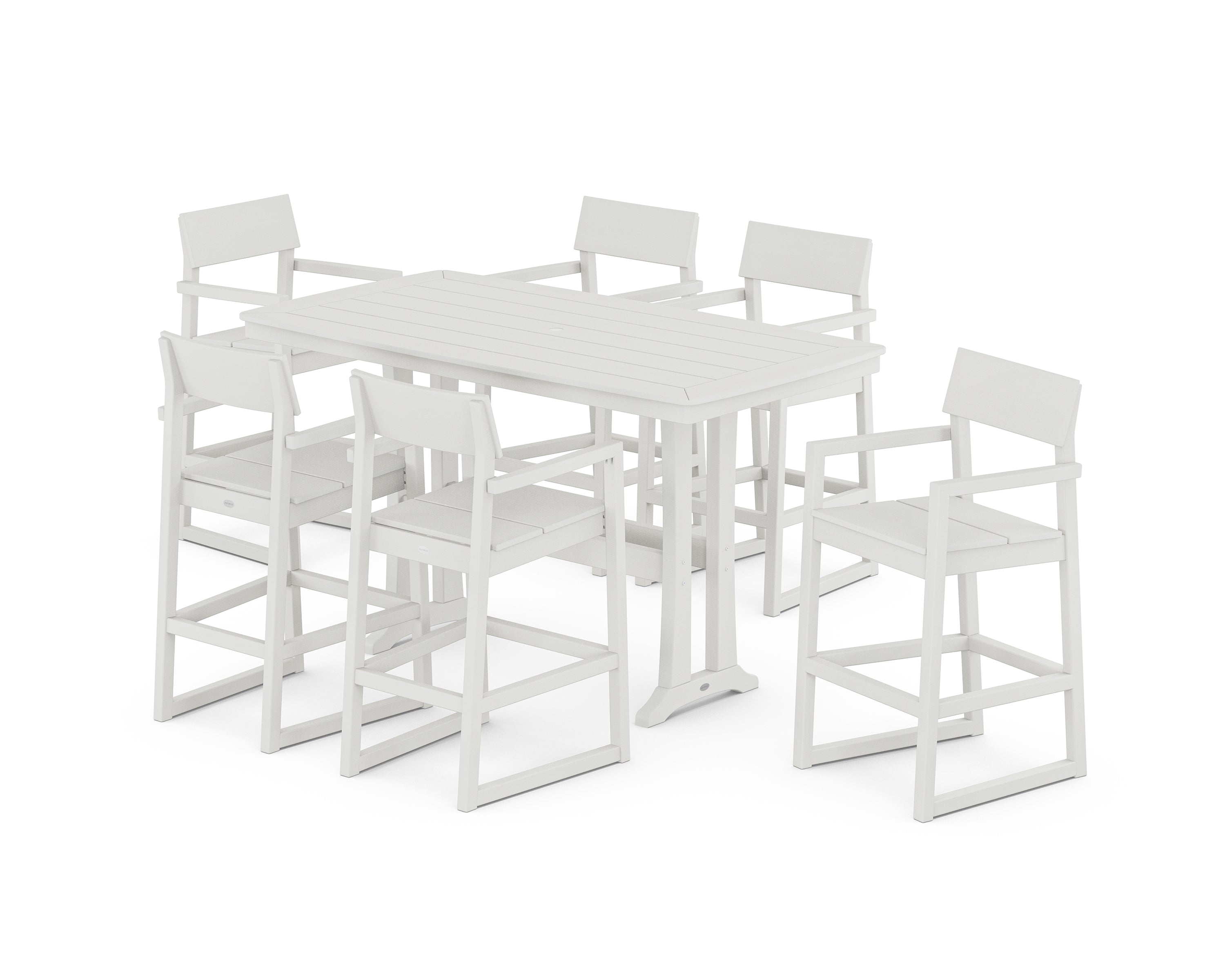 POLYWOOD EDGE Arm Chair 7-Piece Bar Set with Trestle Legs in Vintage White