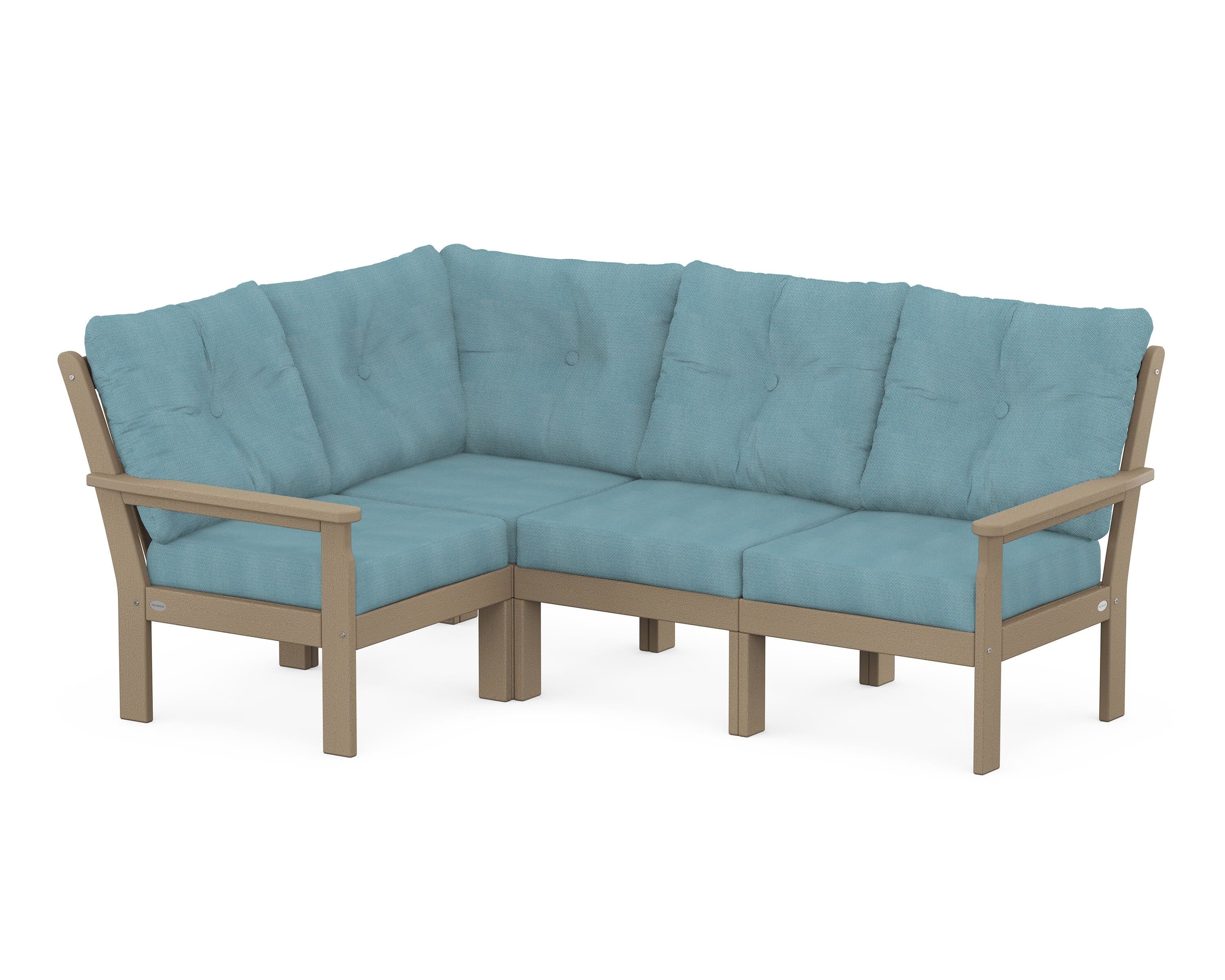 POLYWOOD Vineyard 4-Piece Sectional in Vintage Sahara / Lattice Sky Blue