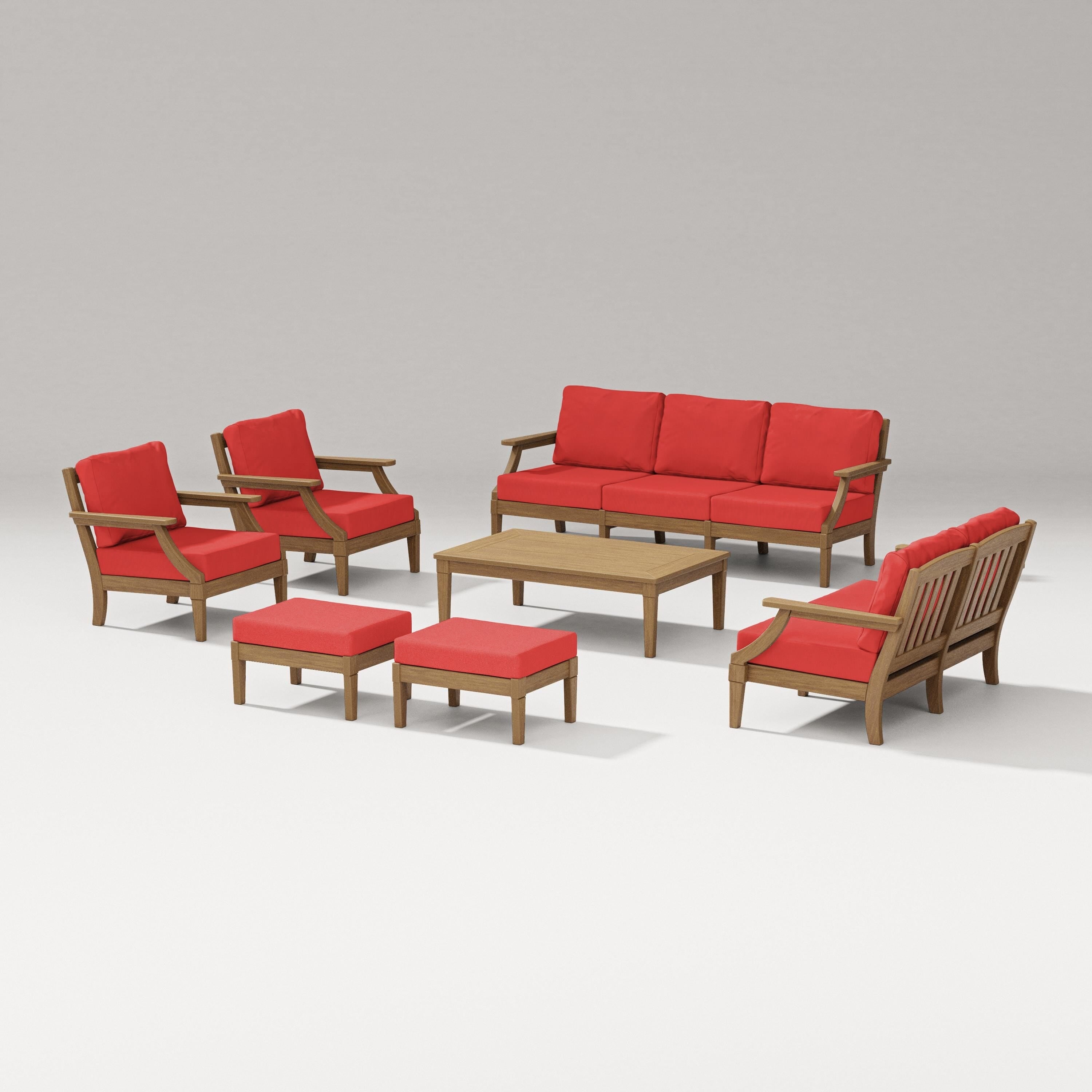 PW Designer Series Estate 7-Piece Lounge Sofa Set in Natural / Crimson Linen