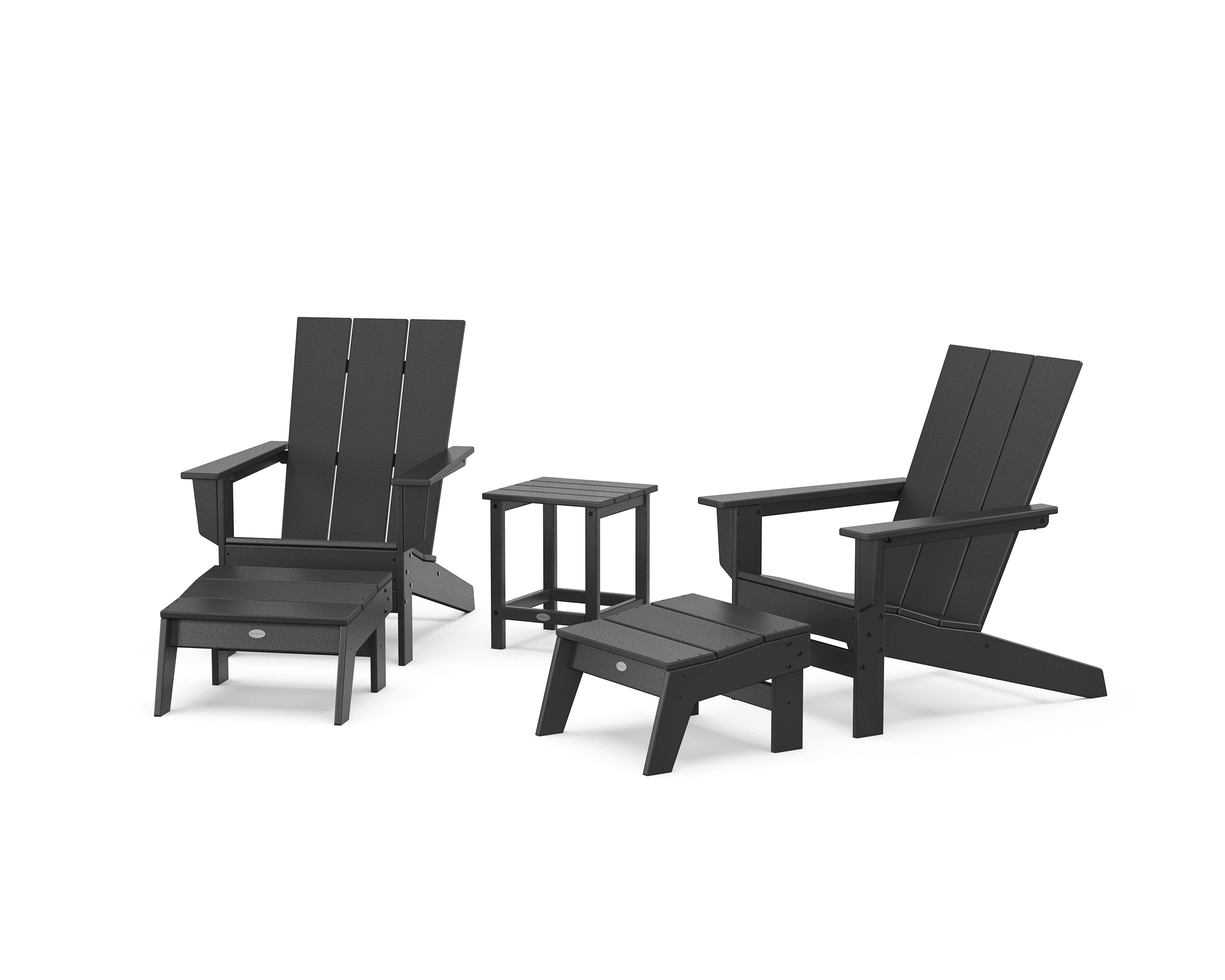 POLYWOOD 5-Piece Modern Studio Adirondack Set with Ottomans and Side Table in Black