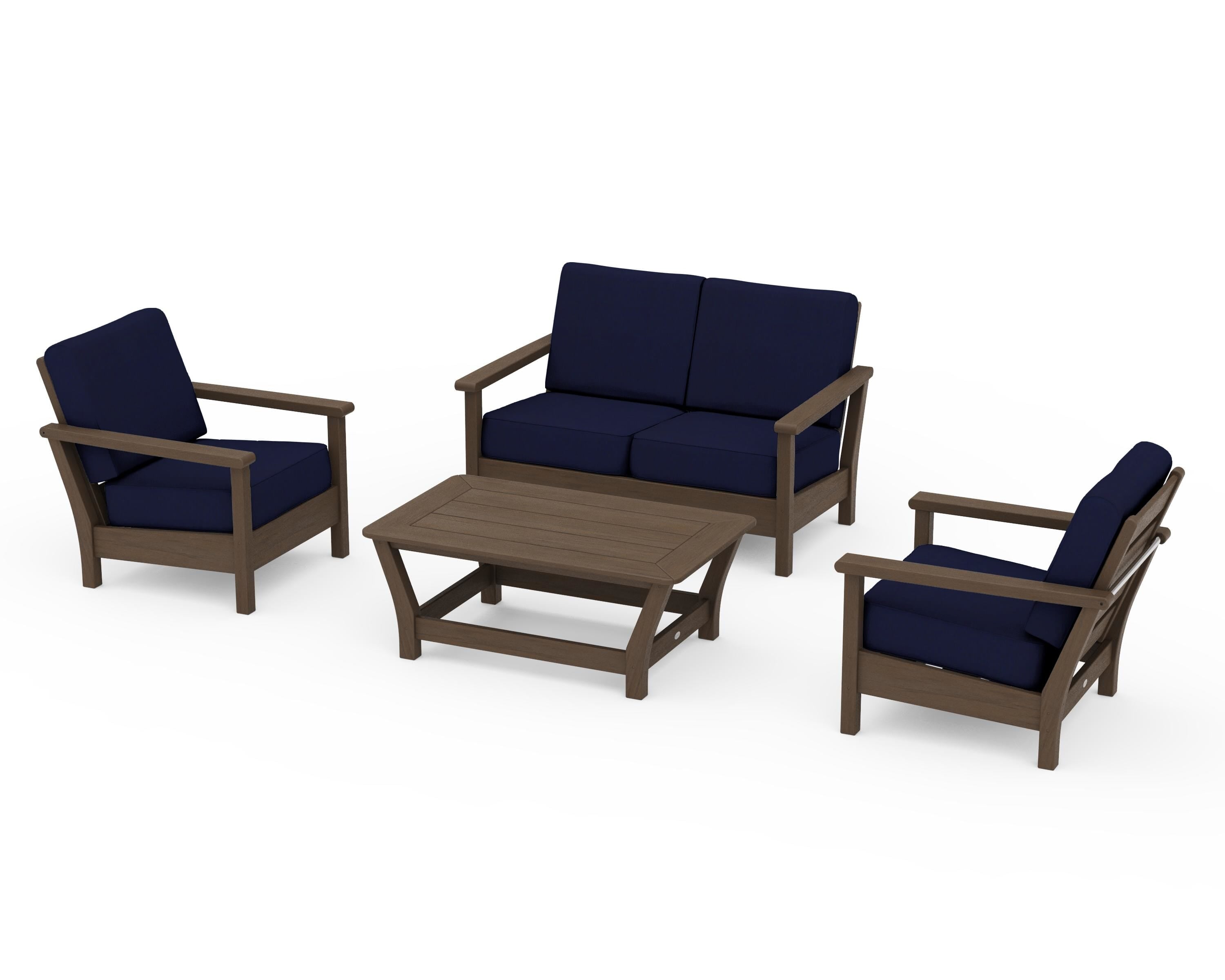 POLYWOOD Harbour 4-Piece Deep Seating Set in Kona / Navy