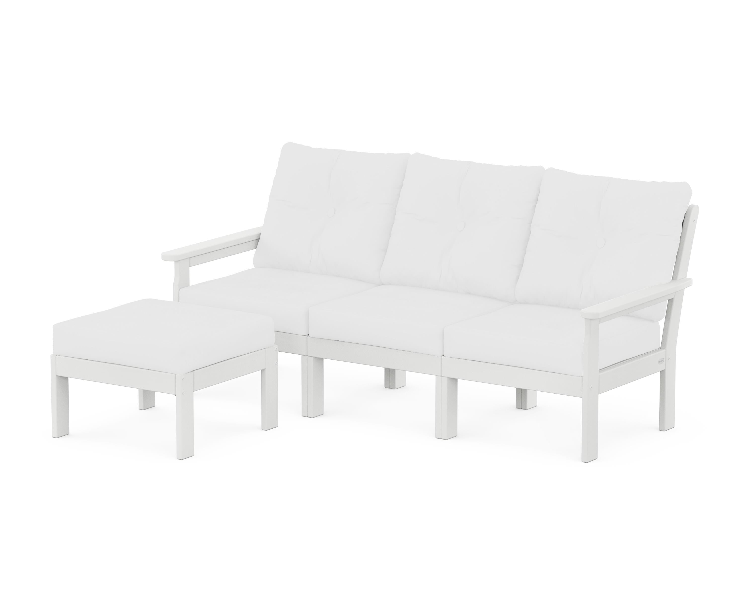 POLYWOOD Vineyard 4-Piece Sectional with Ottoman in White / Natural