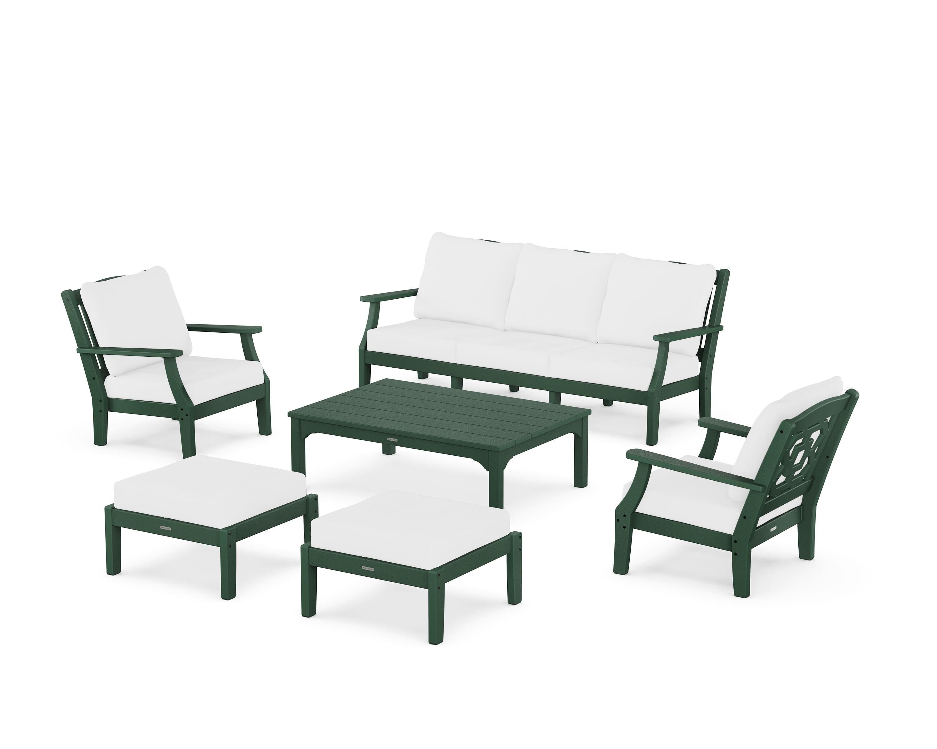 Martha Stewart by POLYWOOD Chinoiserie 6-Piece Lounge Sofa Set in Green / Natural