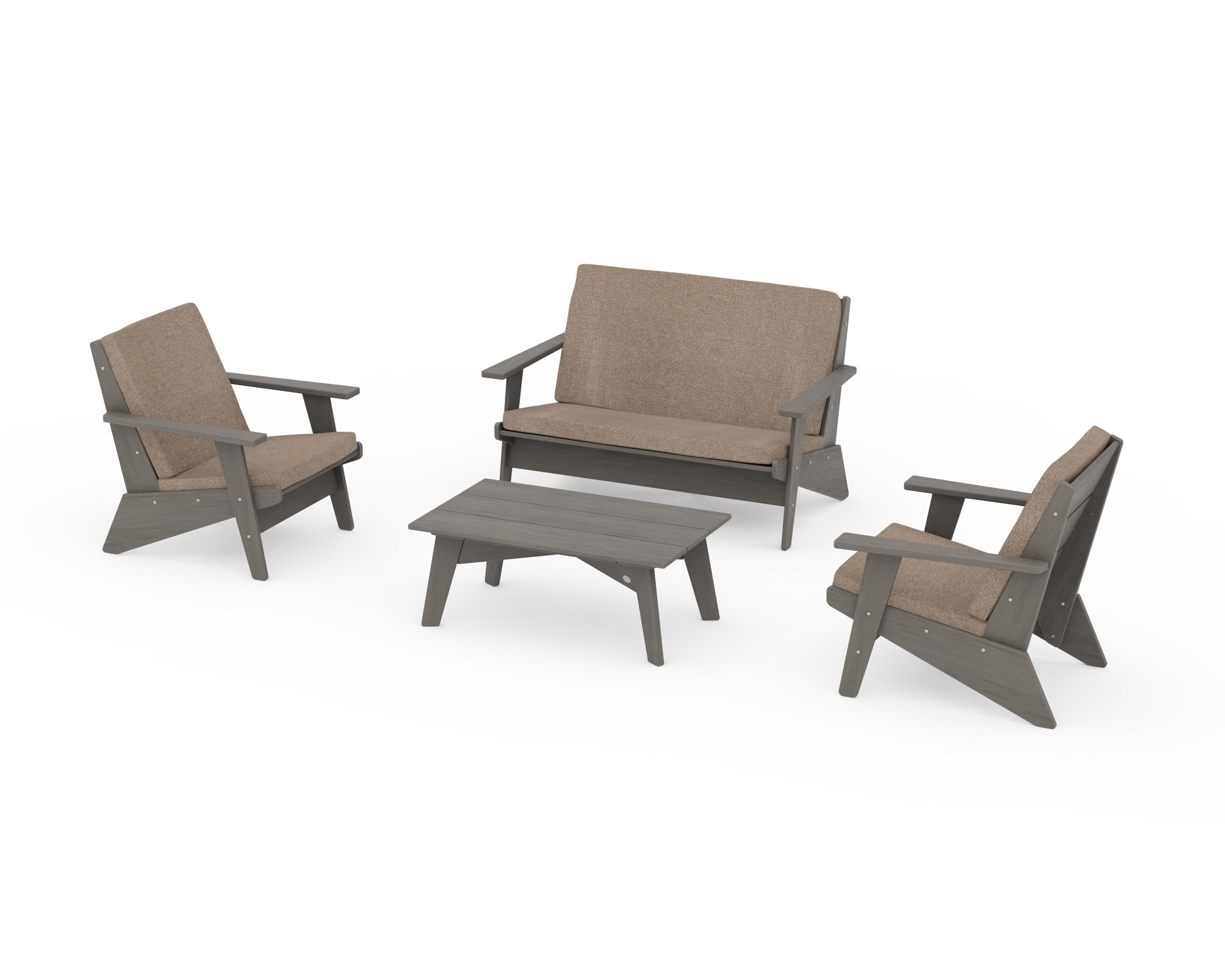 POLYWOOD Riviera Modern Lounge 4-Piece Set in Driftwood / Spiced Burlap