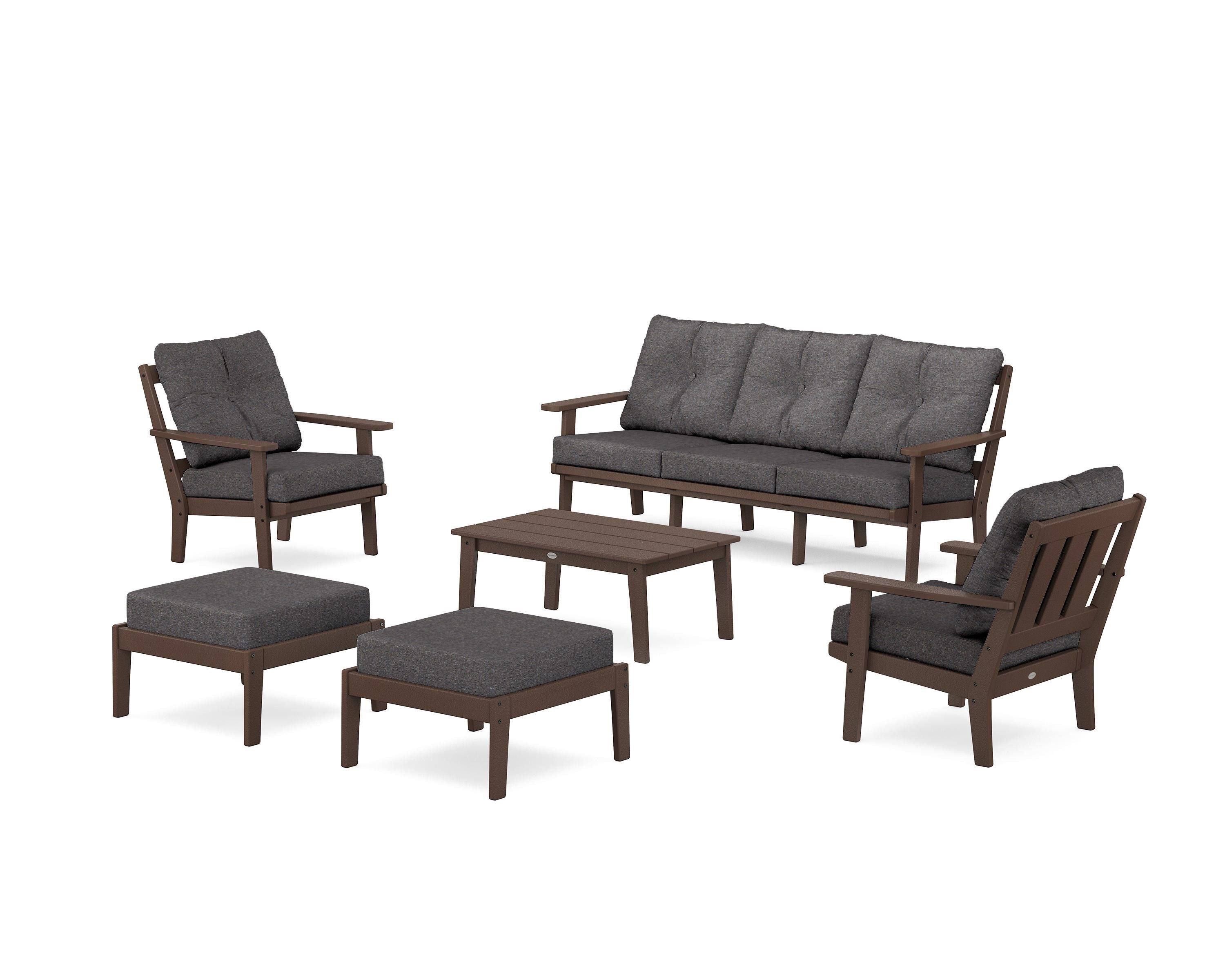 POLYWOOD Oxford 6-Piece Lounge Sofa Set in Mahogany / Ash Charcoal