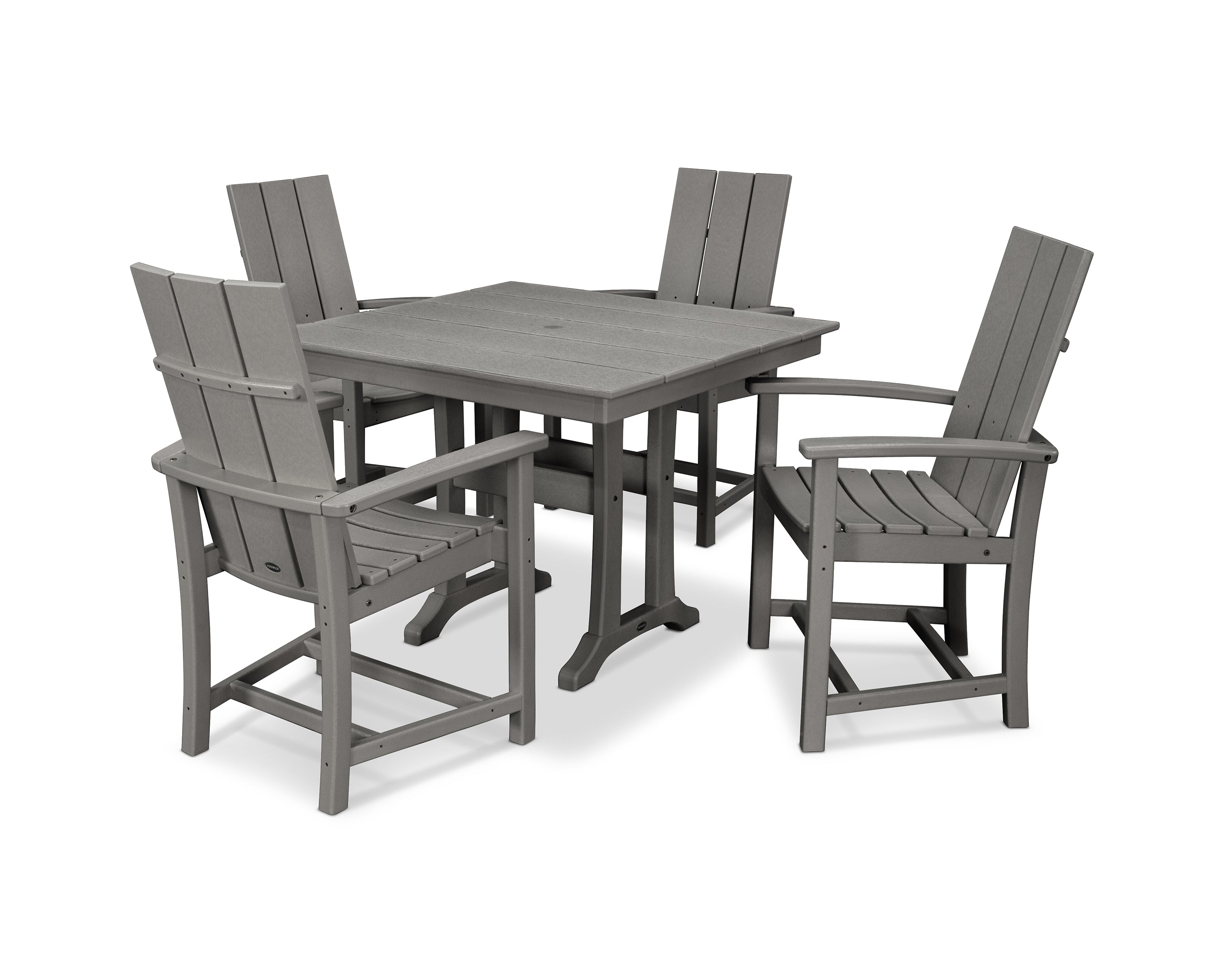 POLYWOOD® Modern Adirondack 5-Piece Farmhouse Trestle Dining Set in Slate Grey