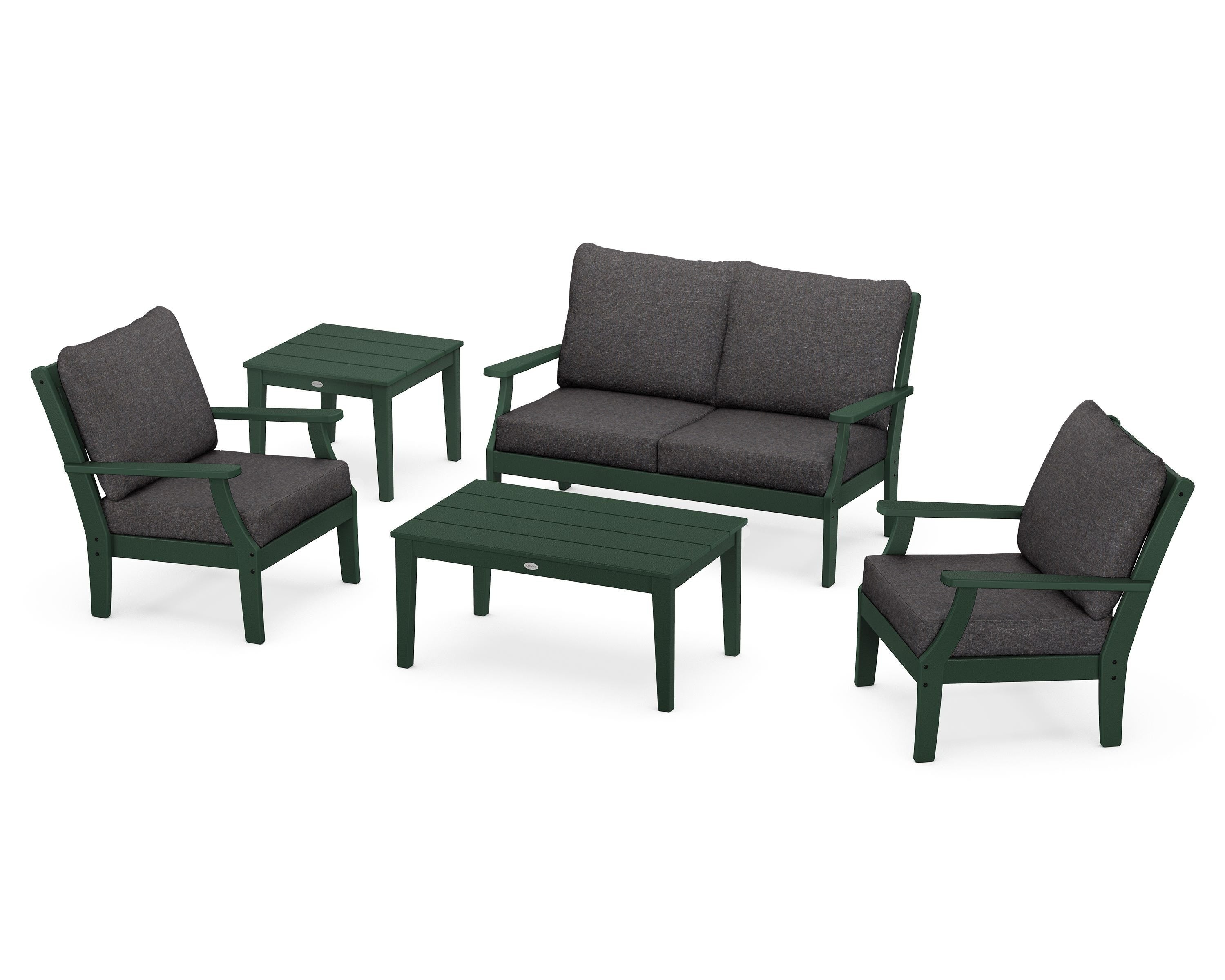 POLYWOOD Braxton 5-Piece Deep Seating Set in Green / Ash Charcoal