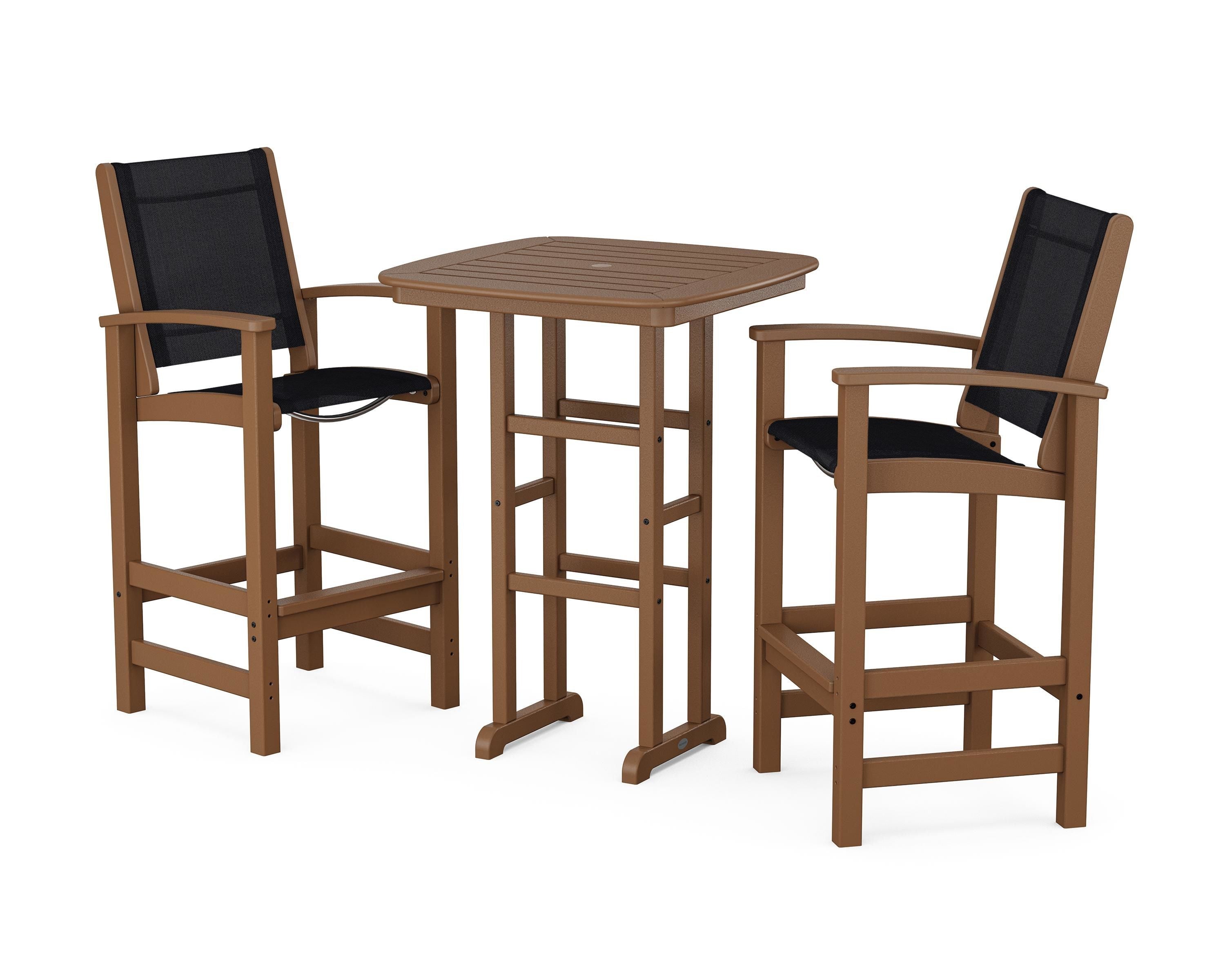 POLYWOOD Coastal 3-Piece Bar Set in Teak / Black Sling
