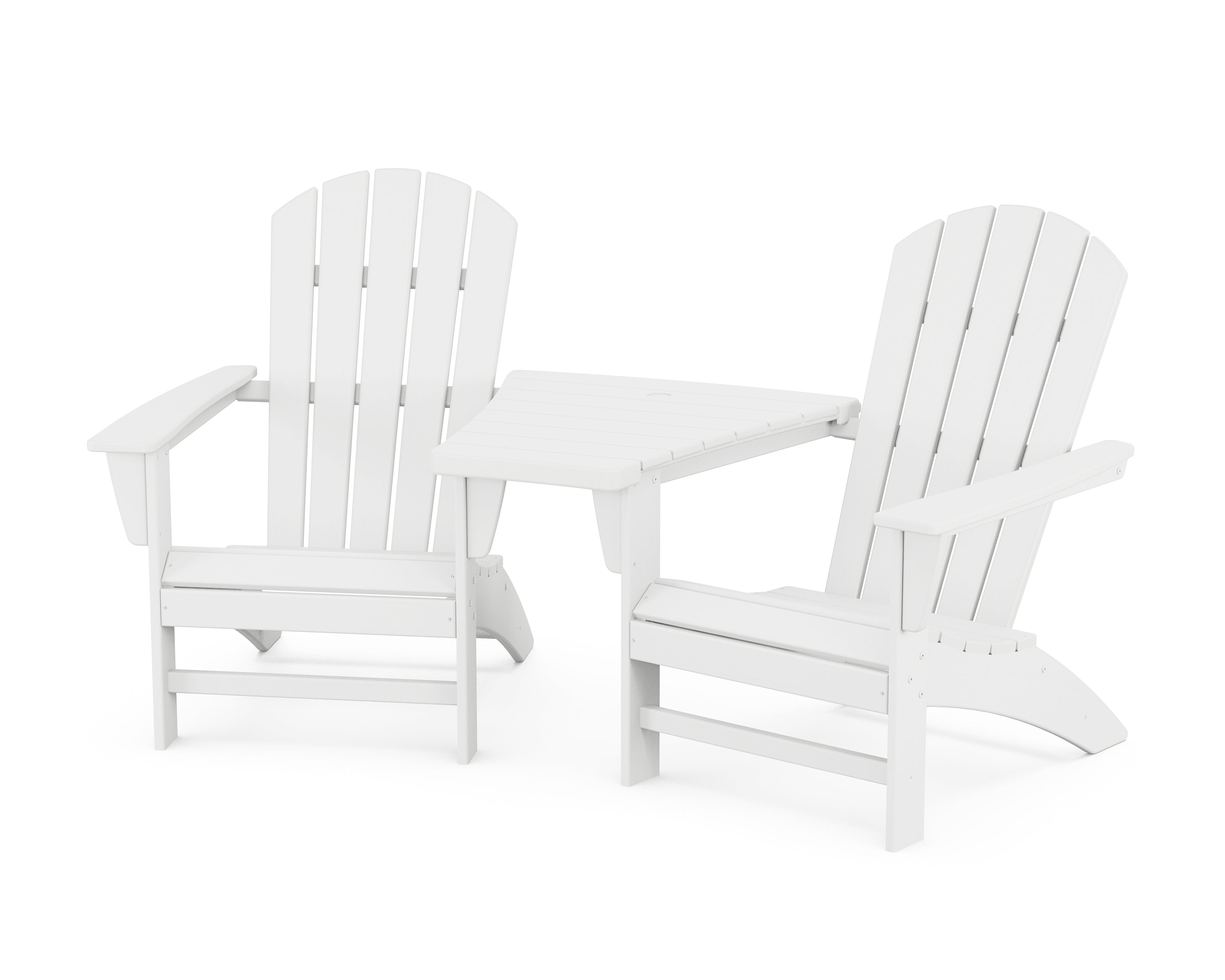 POLYWOOD® Nautical 3-Piece Adirondack Set with Angled Connecting Table in White