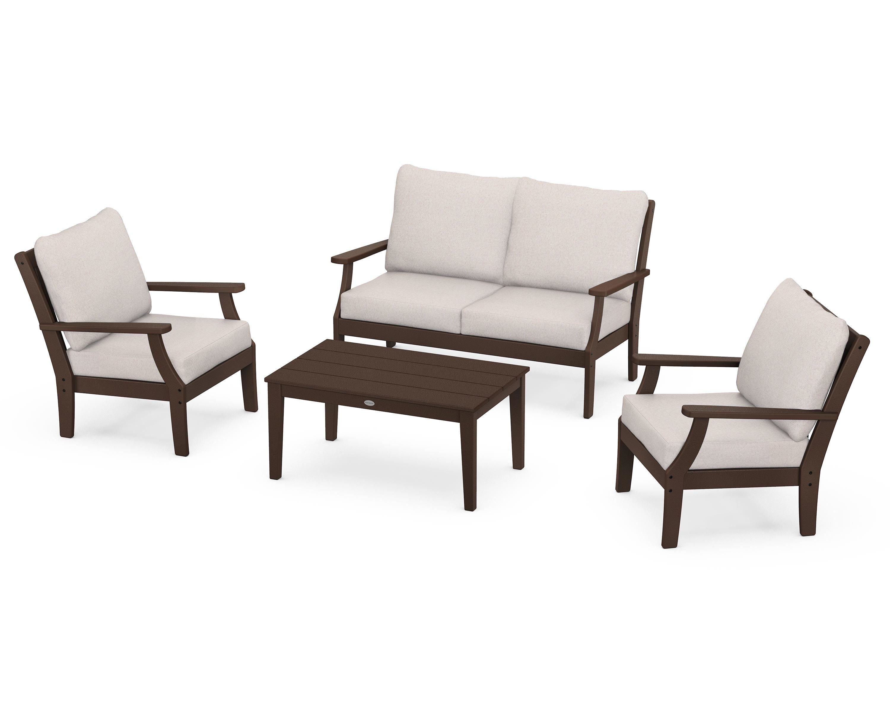 POLYWOOD Braxton 4-Piece Deep Seating Chair Set in Mahogany / Dune Burlap